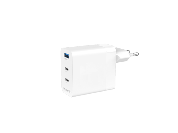 BeHello Charger 65W PD 3-Port 2x USB-C USB-A White