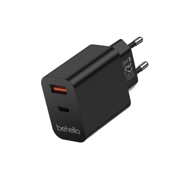 BeHello Charger USB-C PD 25W and USB-A Black nw