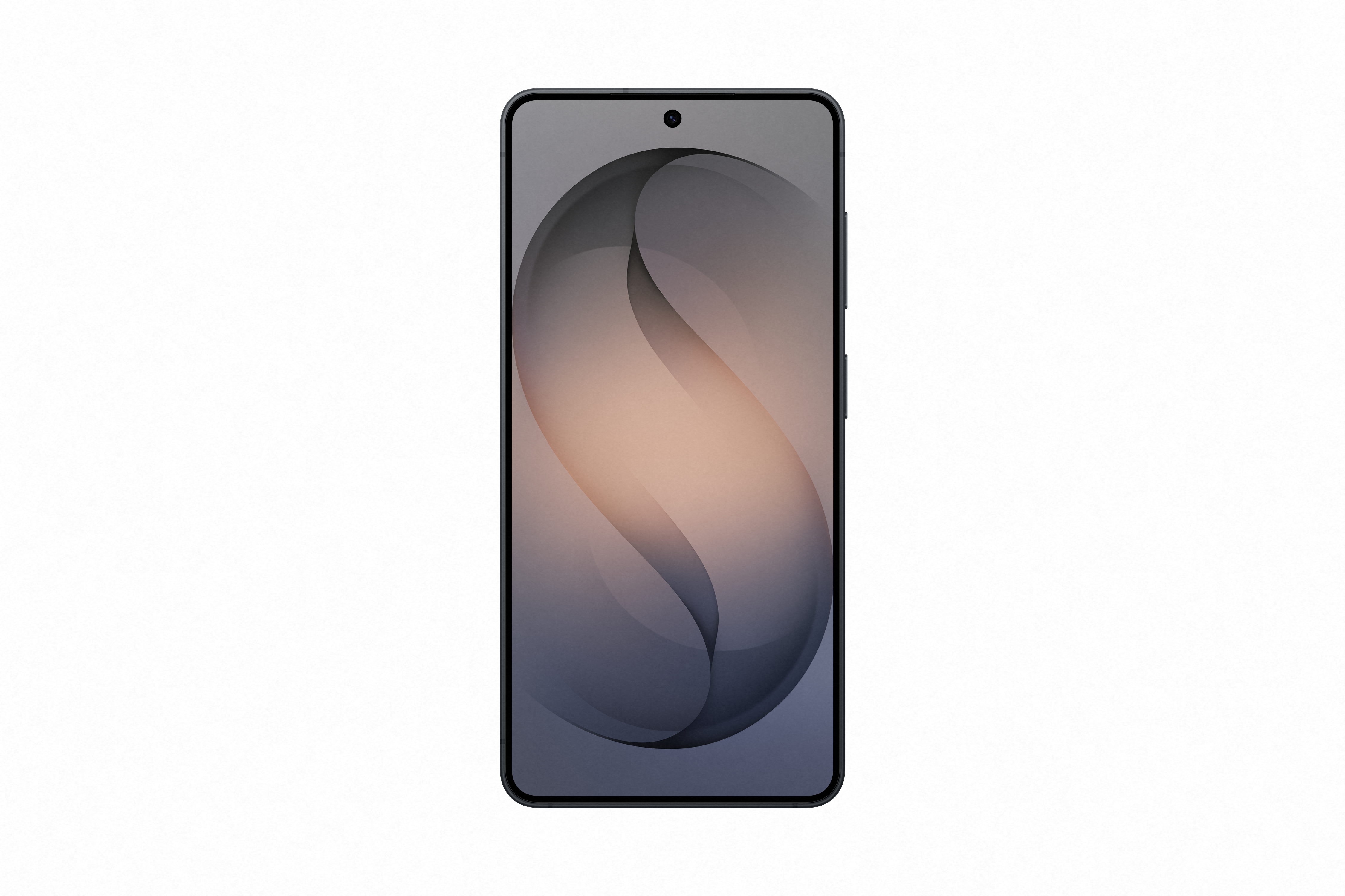 Ein dunkles Smartphone mit einem abstrakten, grauen und hellbraunen Hintergrundbild.