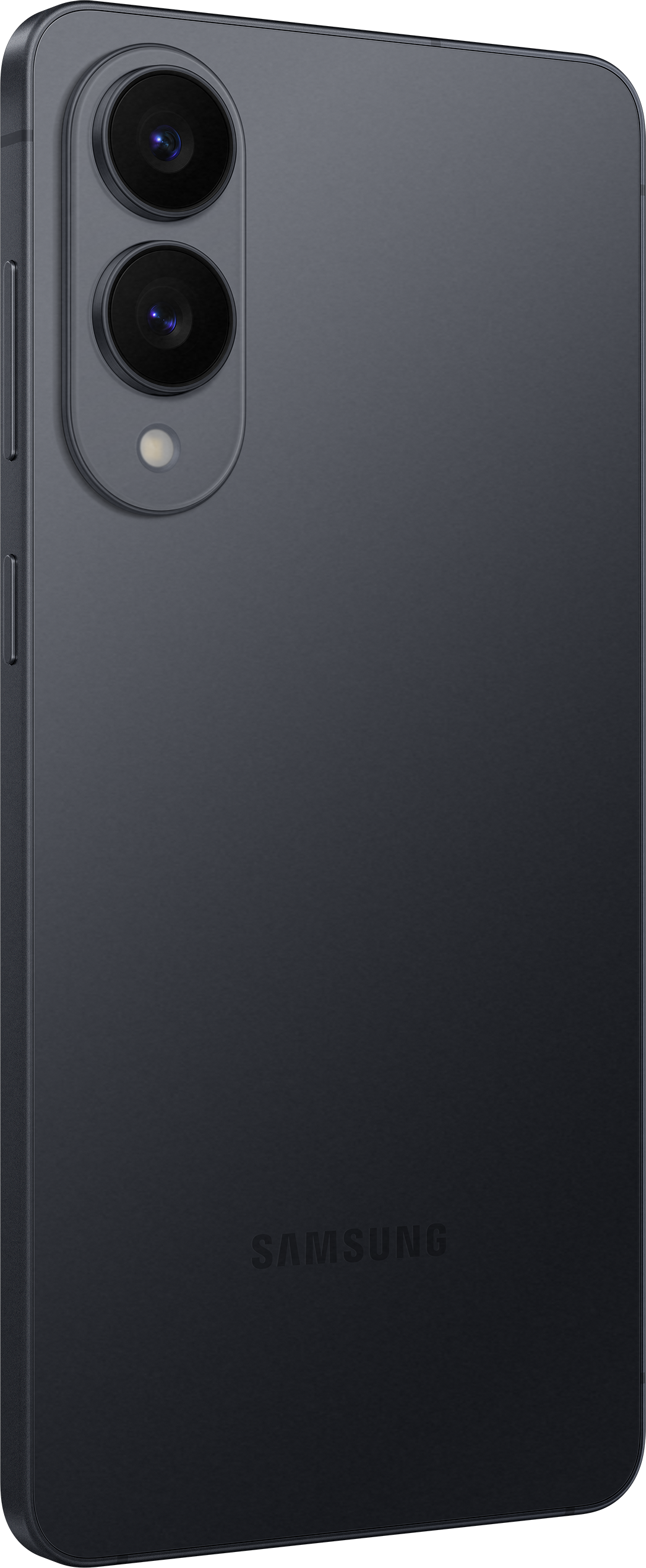 Dunkelgraue Smartphone-Rückseite mit Kameras, Blitz und SAMSUNG-Logo.