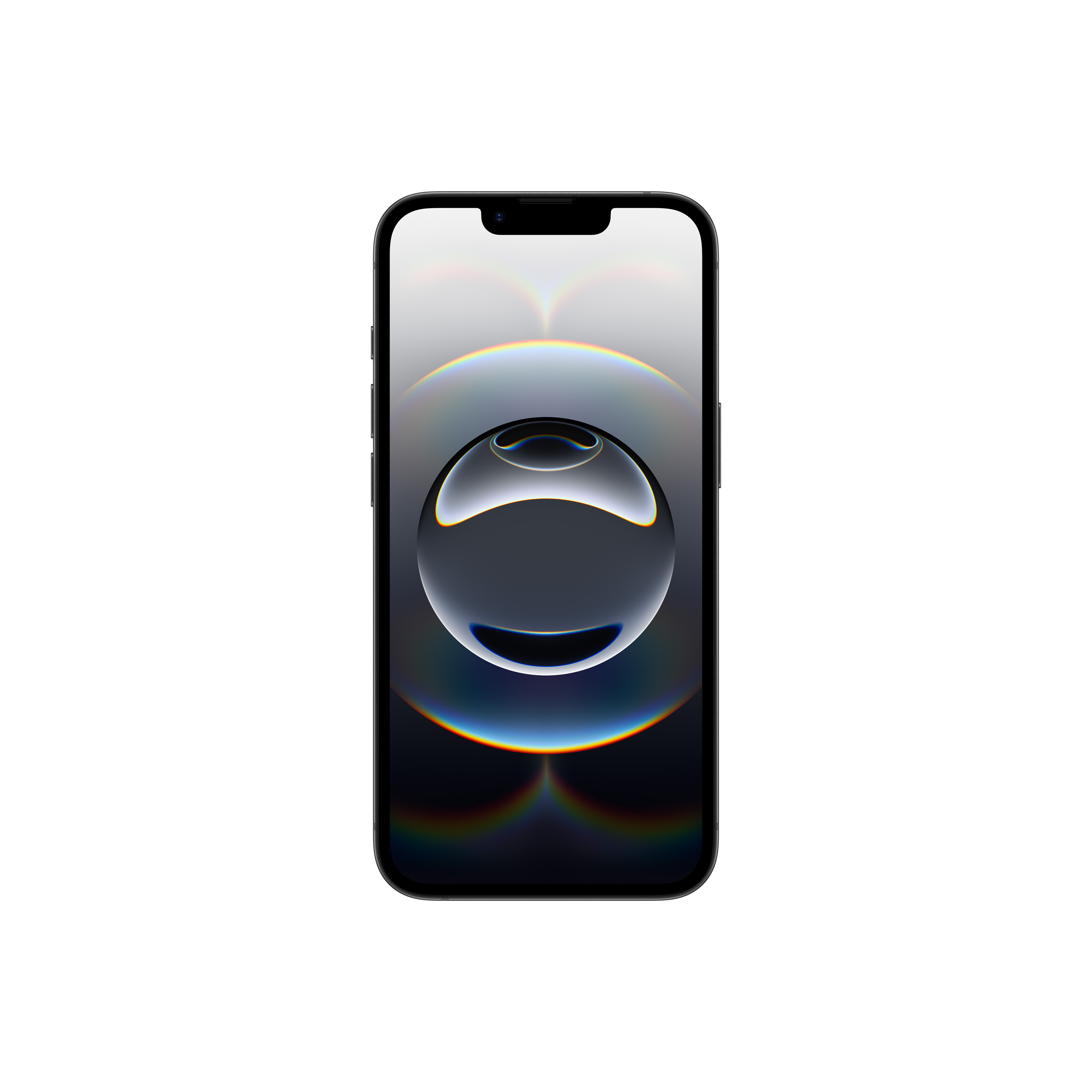 Smartphone mit Anzeige eines kreisförmigen Designs auf weißem Hintergrund.