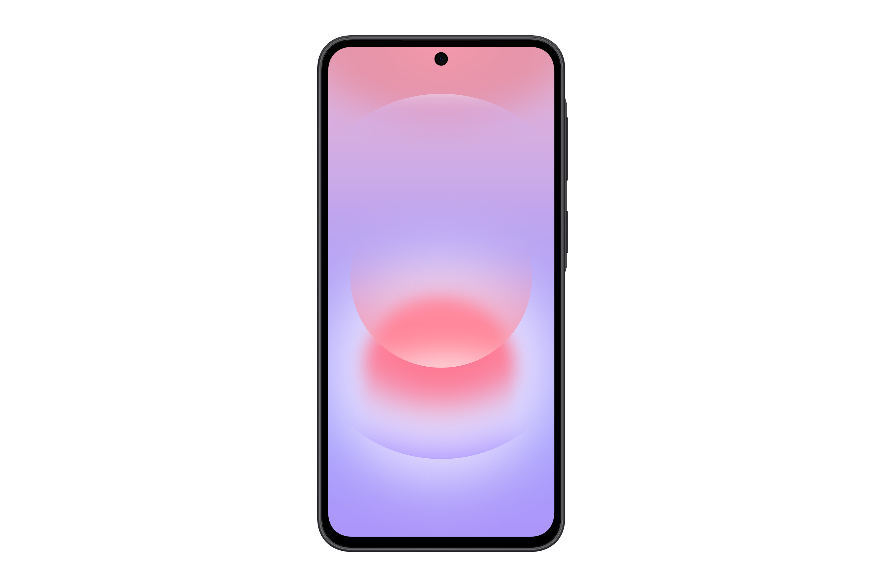 Ein Smartphone mit einem Farbverlauf von Rosa zu Lila und einem roten Kreis.