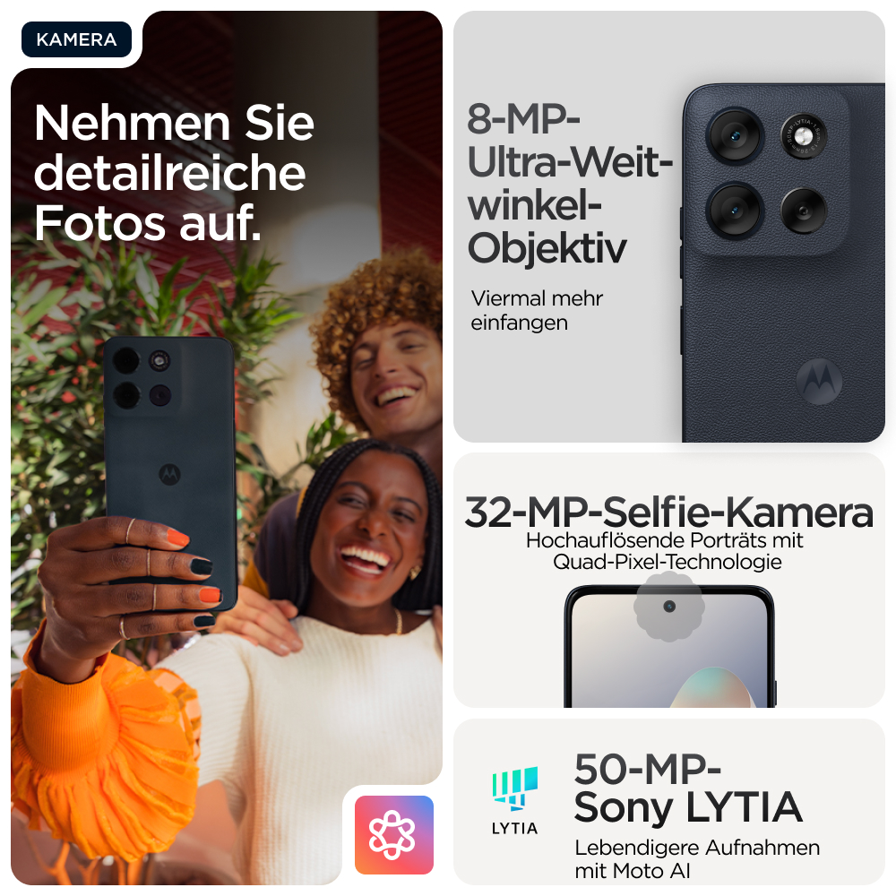 Menschen mit Telefon, Nahaufnahme des Telefons mit Funktionen und Foto.