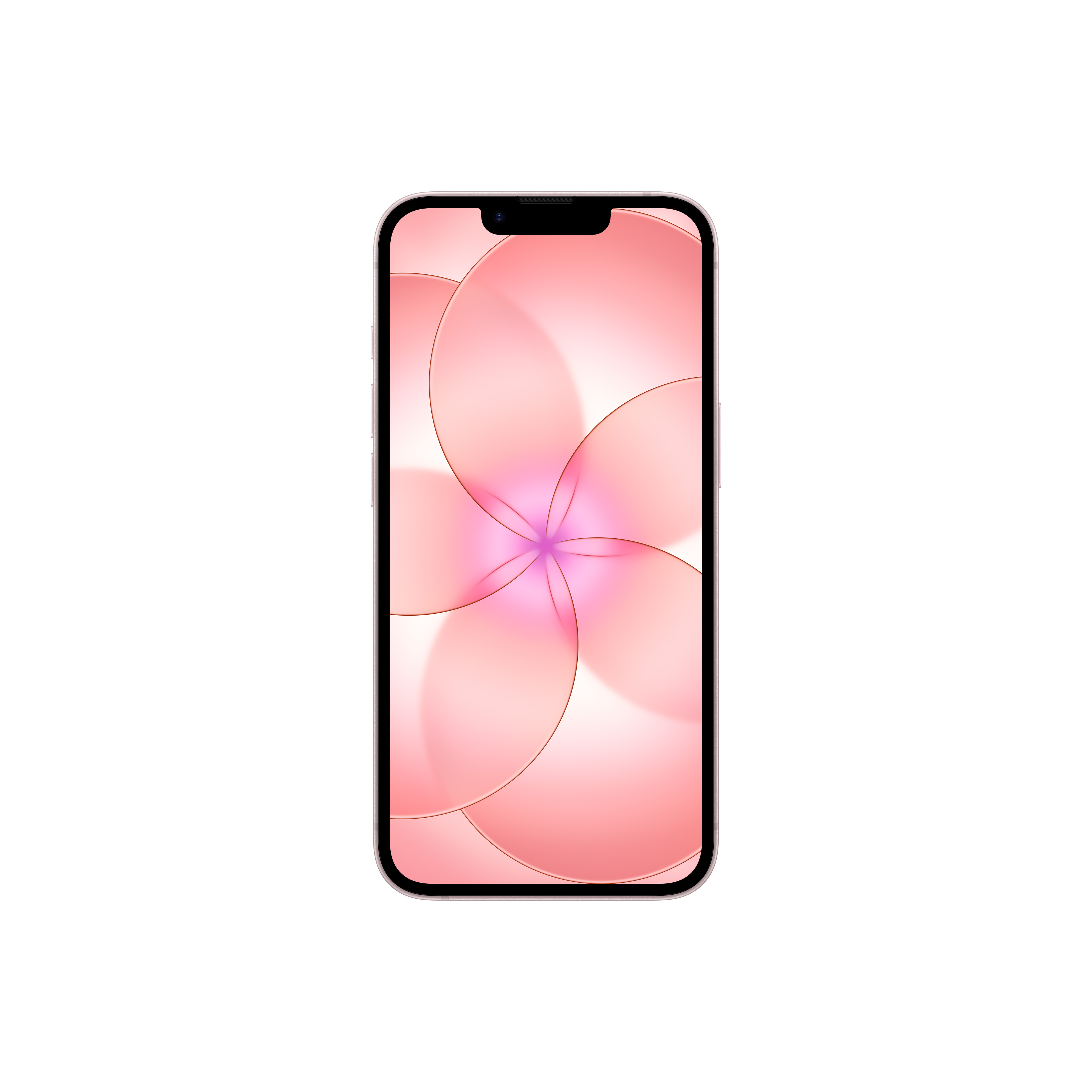 Ein modernes Smartphone mit einem rosa blütenförmigen Hintergrund.