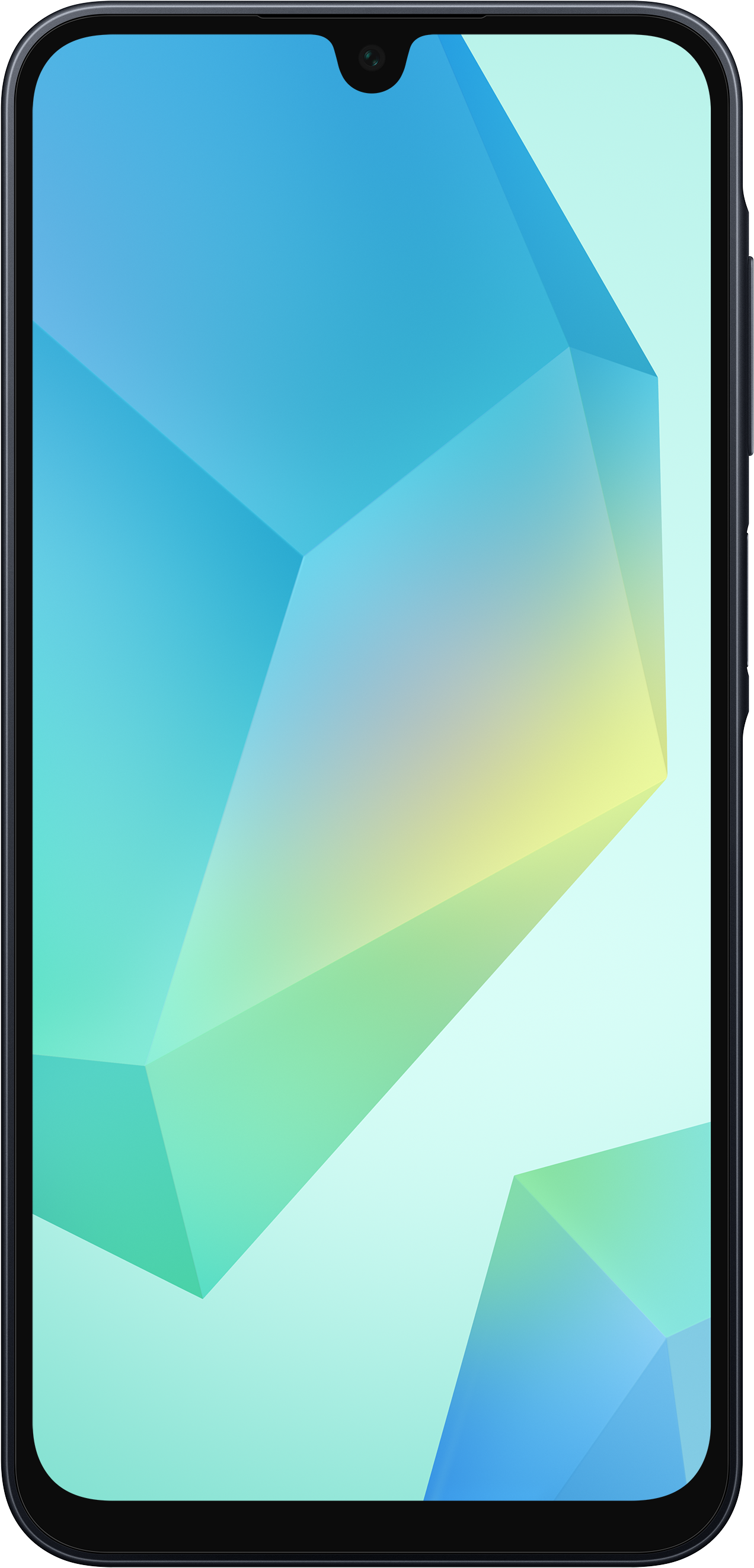 Ein Mobiltelefon mit blauem und gelbem Bildschirm.