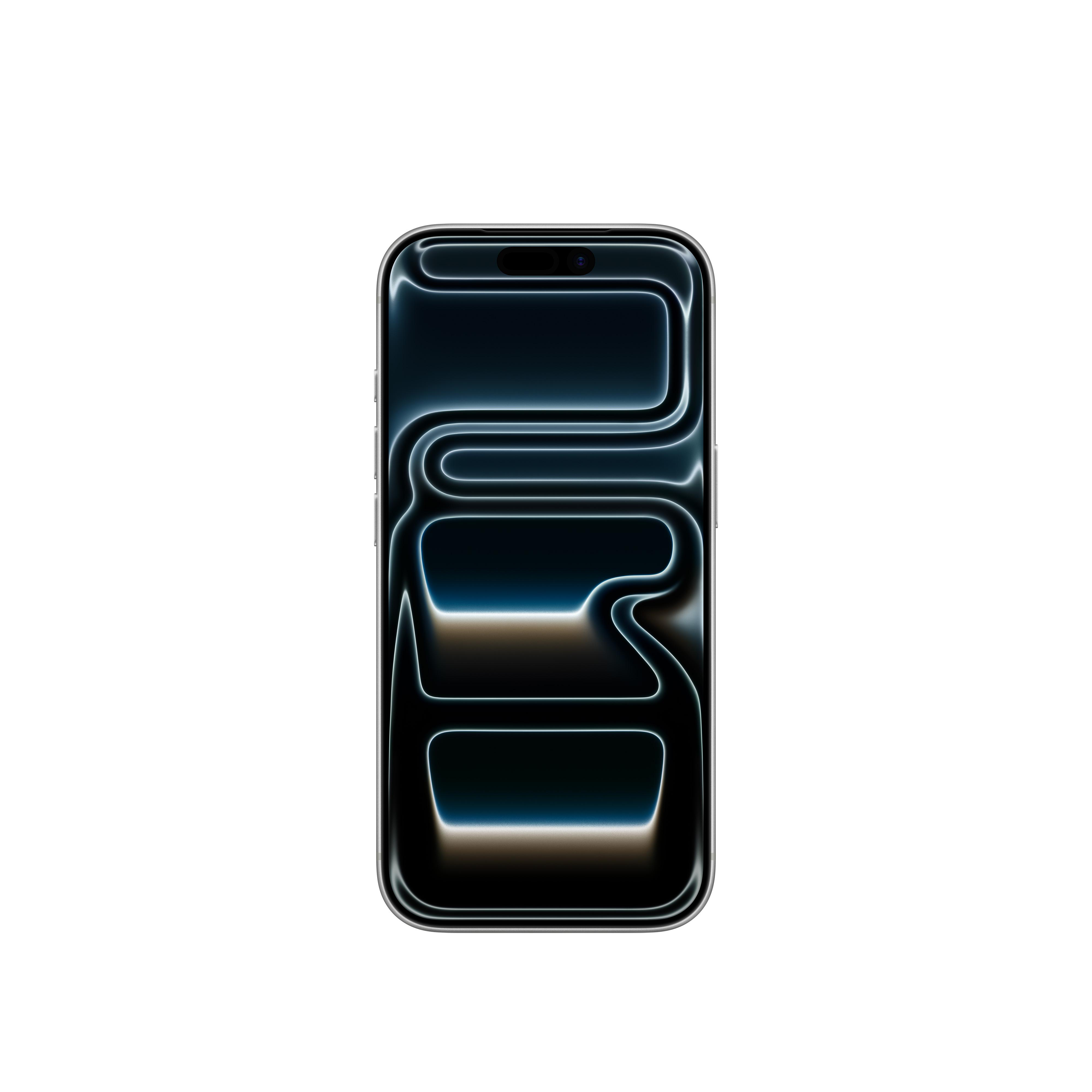 Ein Smartphone auf weißem Hintergrund. Der Bildschirm zeigt ein neonartiges Design. Das Telefon hat einen silbernen Rahmen und ein schwarzes Display.