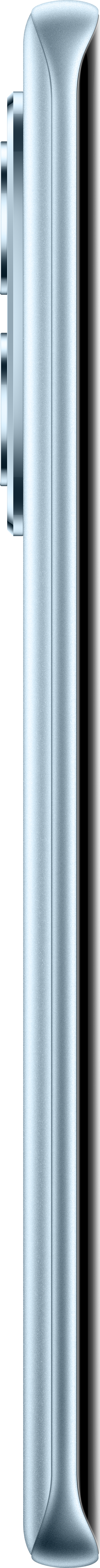 Seitenansicht eines hellblauen Smartphones. Mit Kamera. Die Seite reflektiert.
