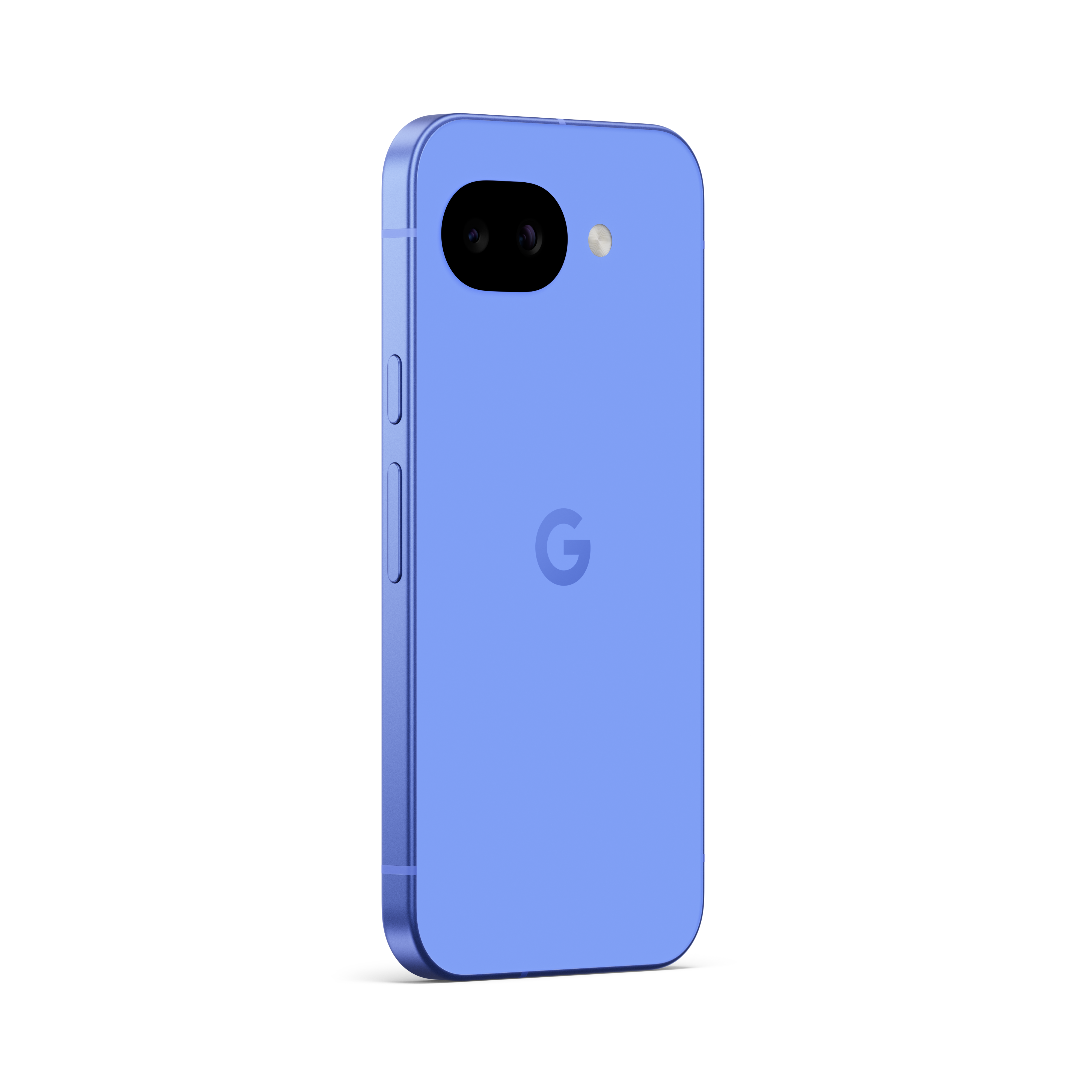 Ein lila Google Pixel Smartphone mit zwei Kameras und einem G-Logo.