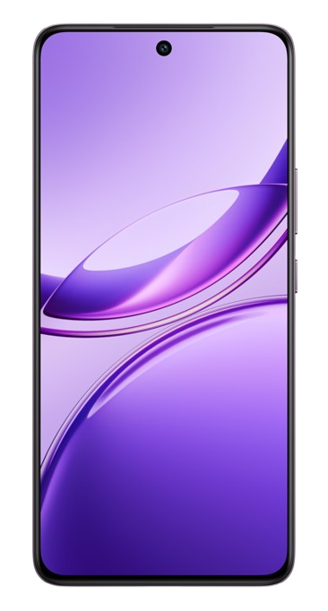 Smartphone mit lila Farbverlauf-Bildschirm. Die Kamera befindet sich oben mittig. Es hat einen schwarzen Rahmen.