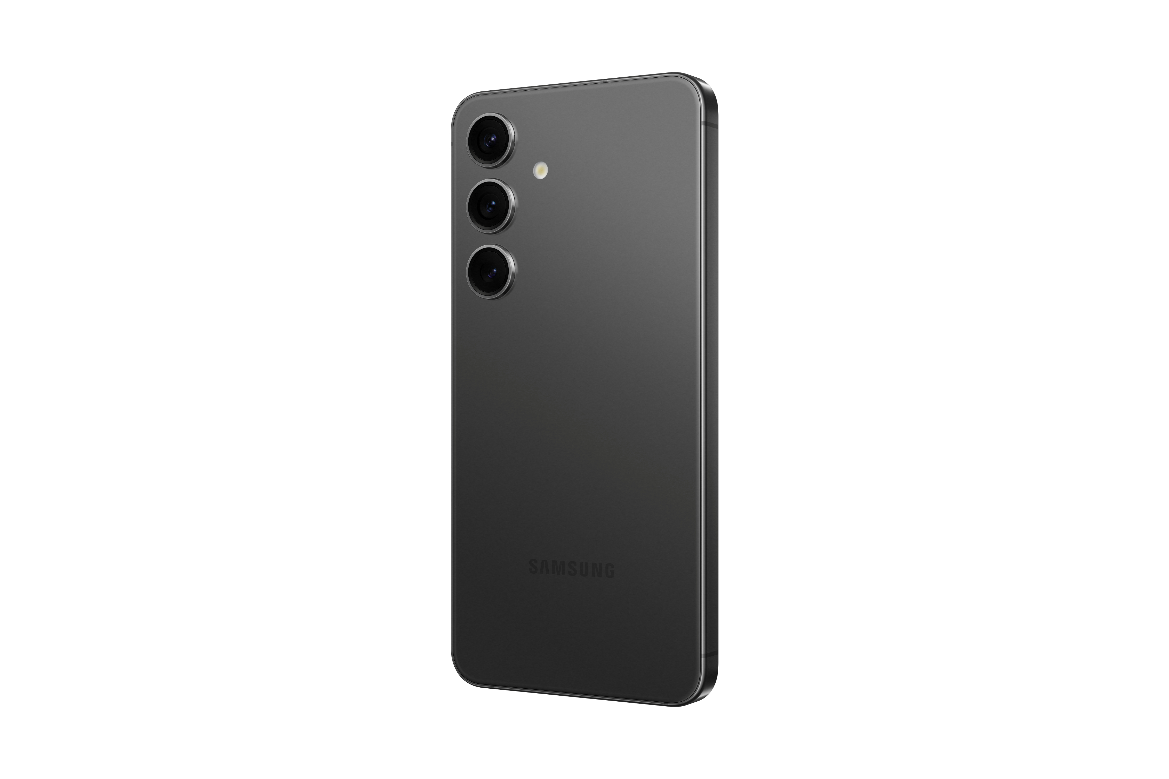 Ein schwarzes Samsung-Handy. Die Kameralinsen befinden sich auf der Rückseite.