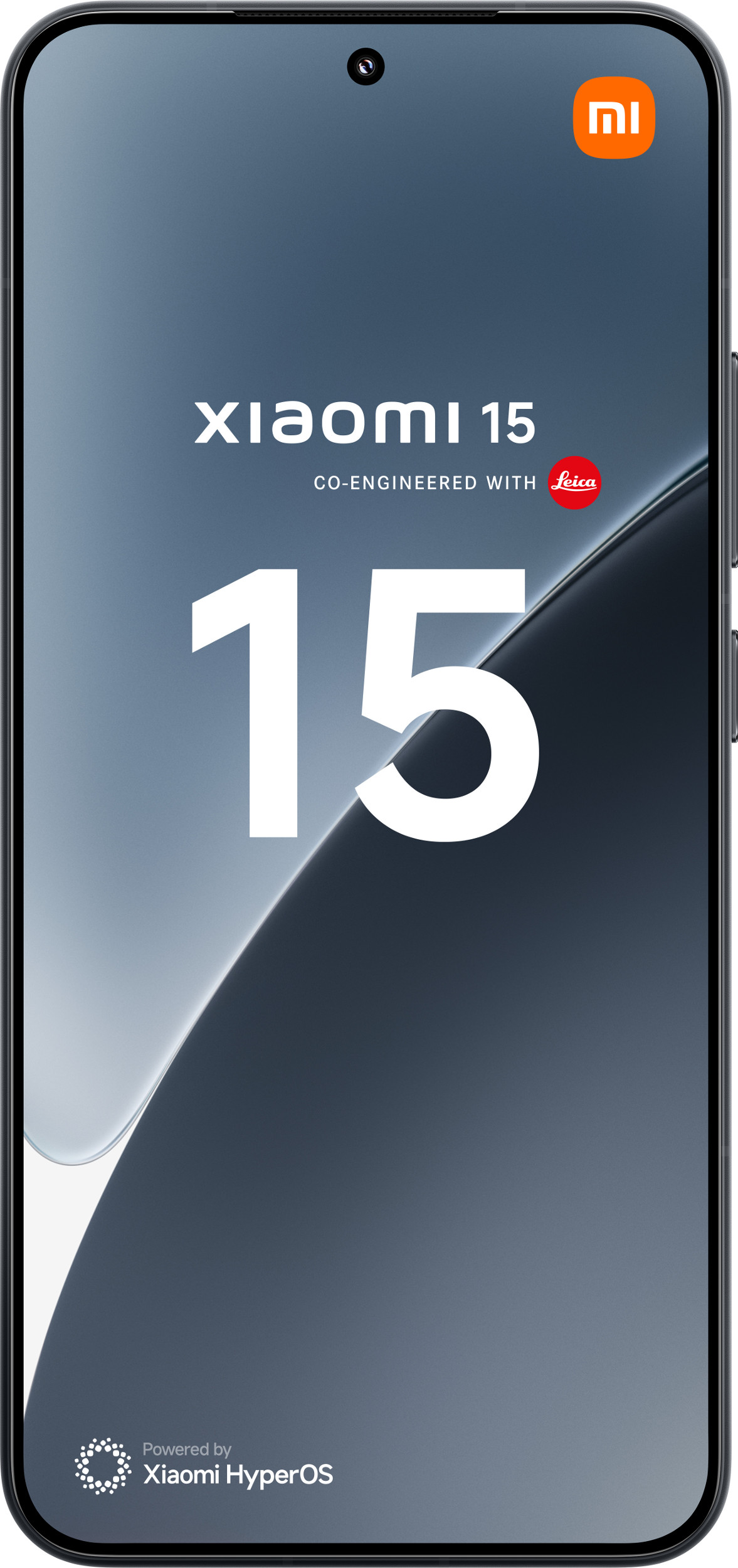 Xiaomi 15-Telefon, Vorderansicht mit Text.