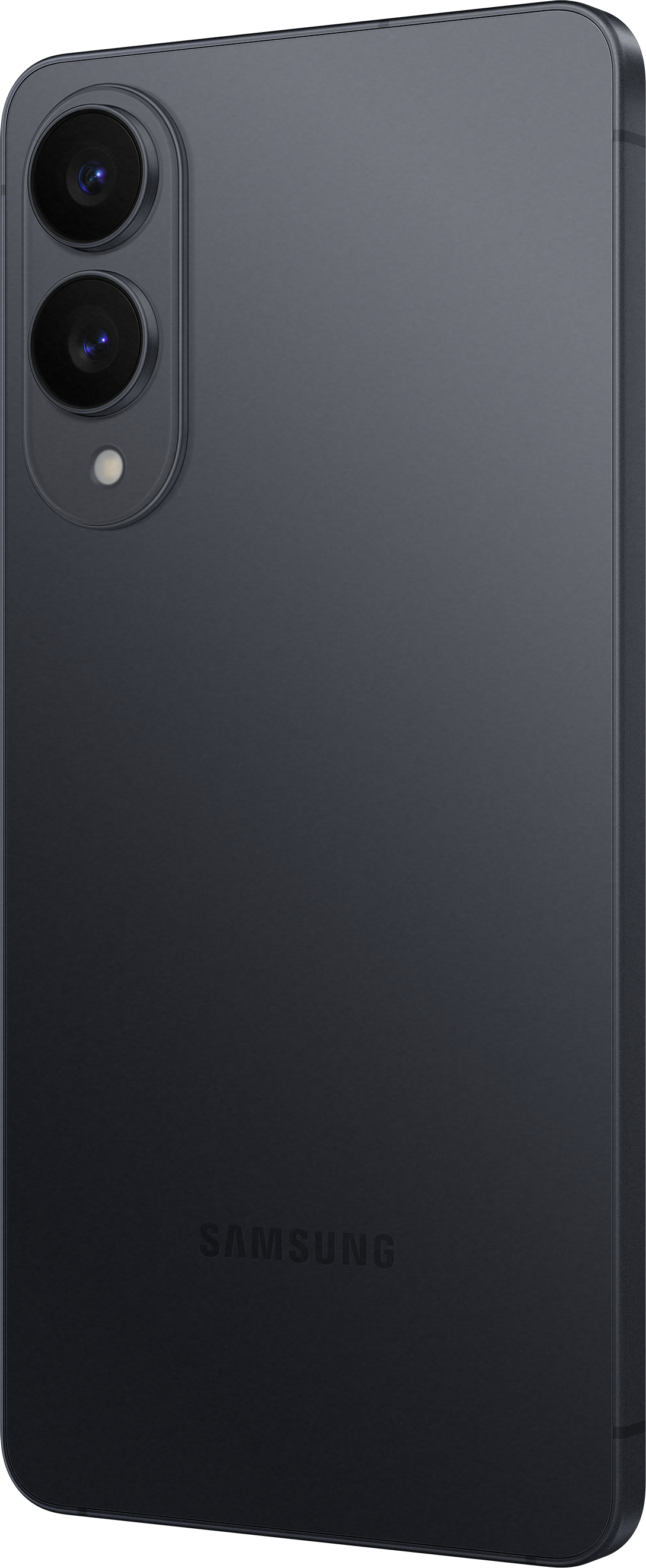 Dunkelgraues Telefon hinten mit drei Kameralinsen. SAMSUNG-Logo sichtbar.