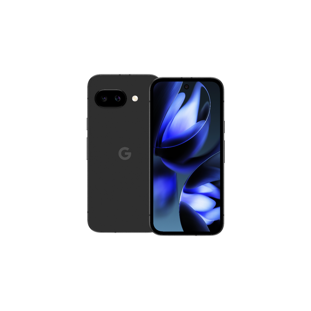 Ein schwarzes Telefon, das auf einem anderen liegt. Die Rückseite hat ein Google-Logo.