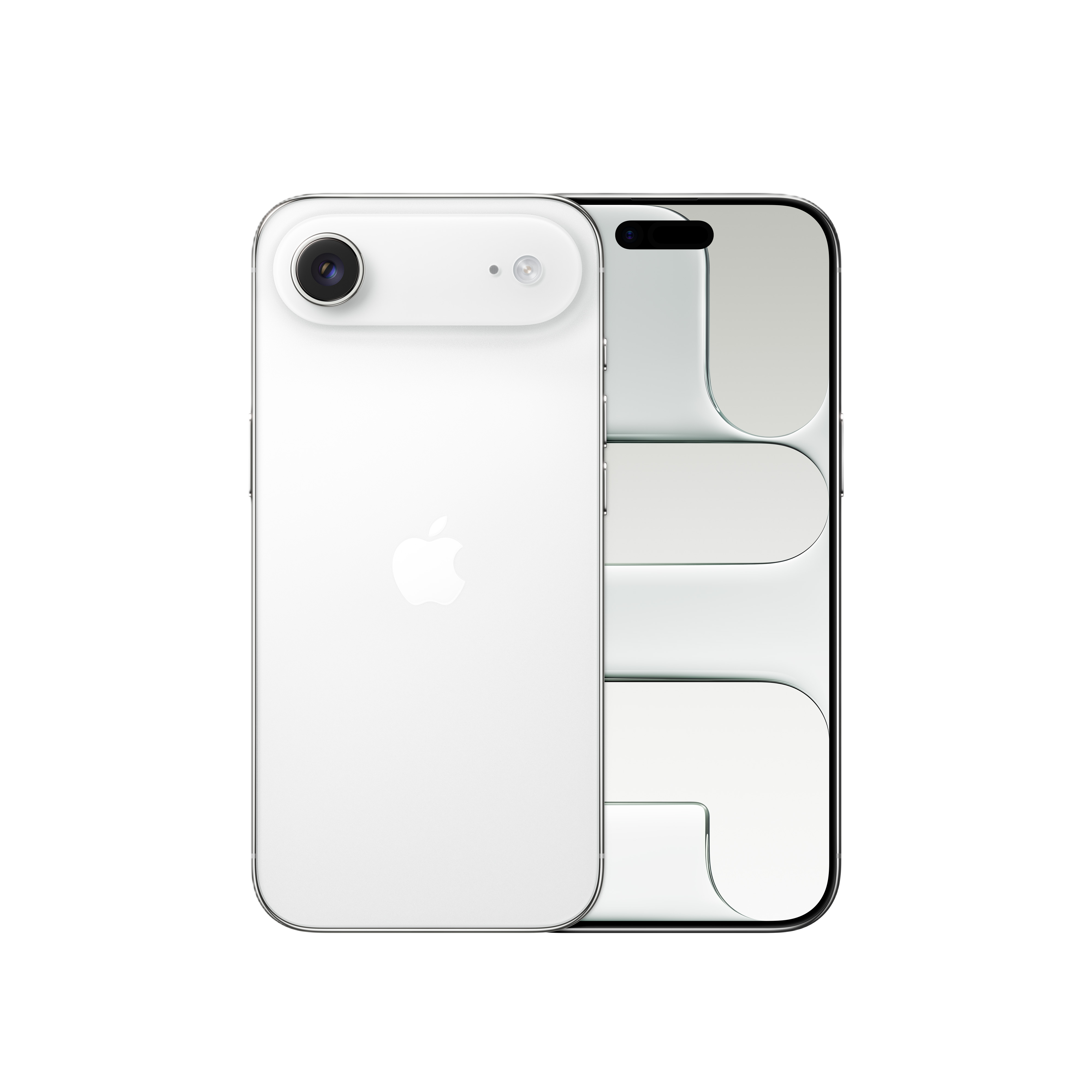 Weißes Smartphone, Rückseite mit Apple-Logo und Kamera sowie der Bildschirm.