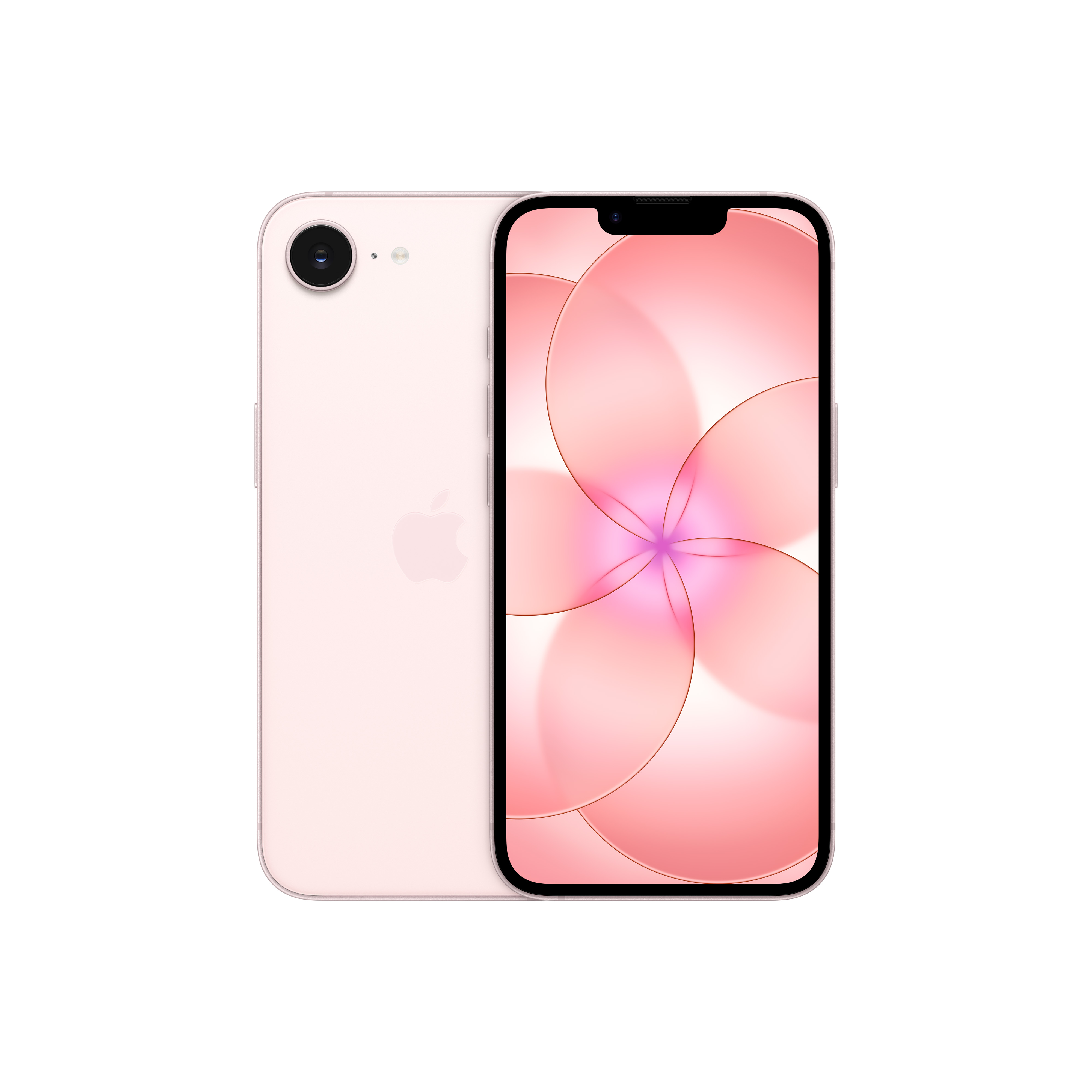 Ein rosafarbenes iPhone mit einem Apfel-Logo auf der Rückseite und einem blumigen Hintergrund.