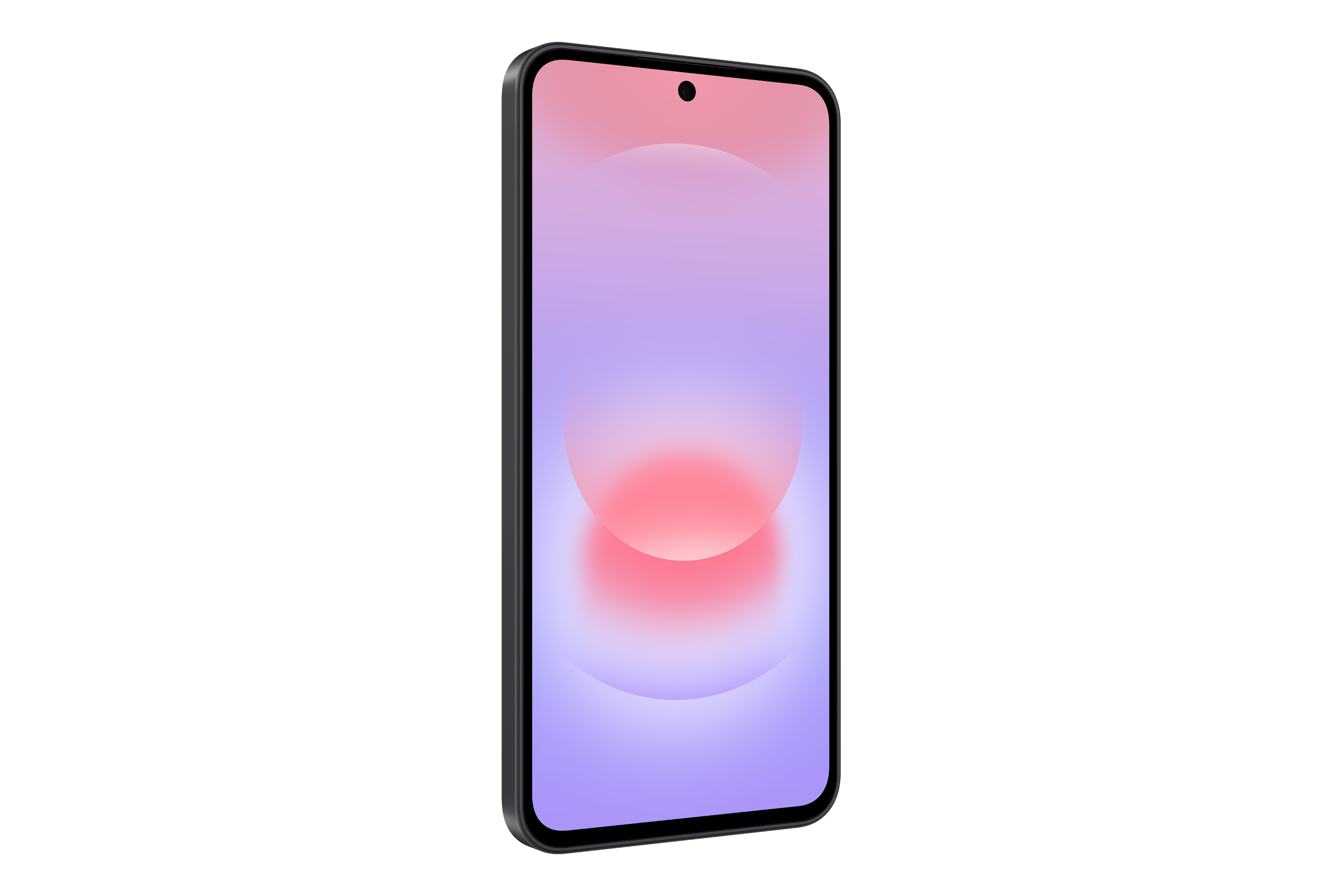 Ein dunkles Smartphone mit einem Farbverlauf von Rosa und Lila auf dem Bildschirm.