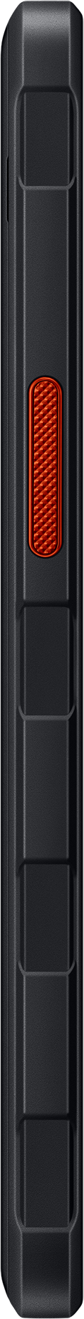 Schwarzes Gerät mit roter Taste. Vertikal, mit mehreren horizontalen Linien und einer rechteckigen Form.