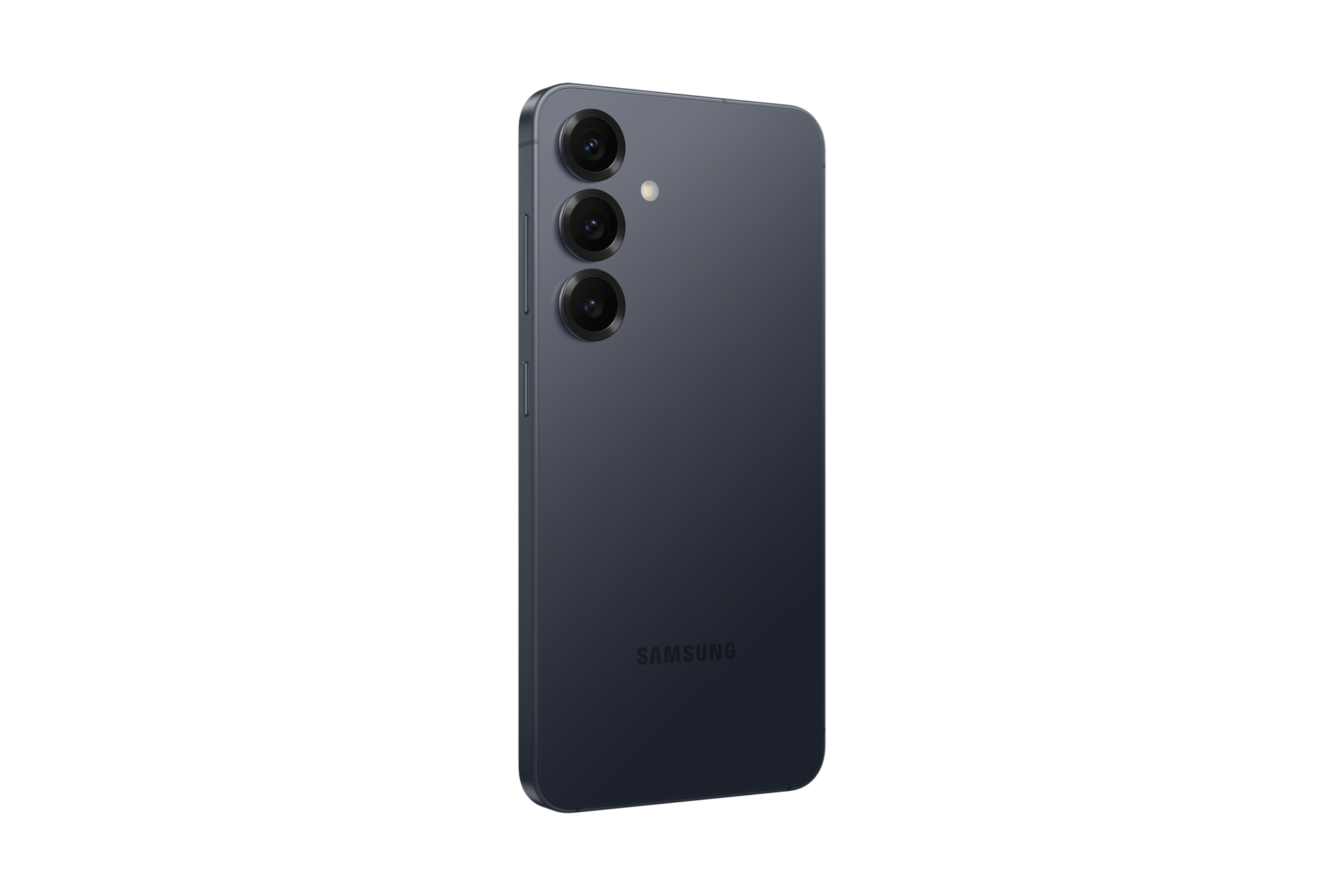 Dunkelgraues Samsung Smartphone von hinten mit drei Kameralinsen.