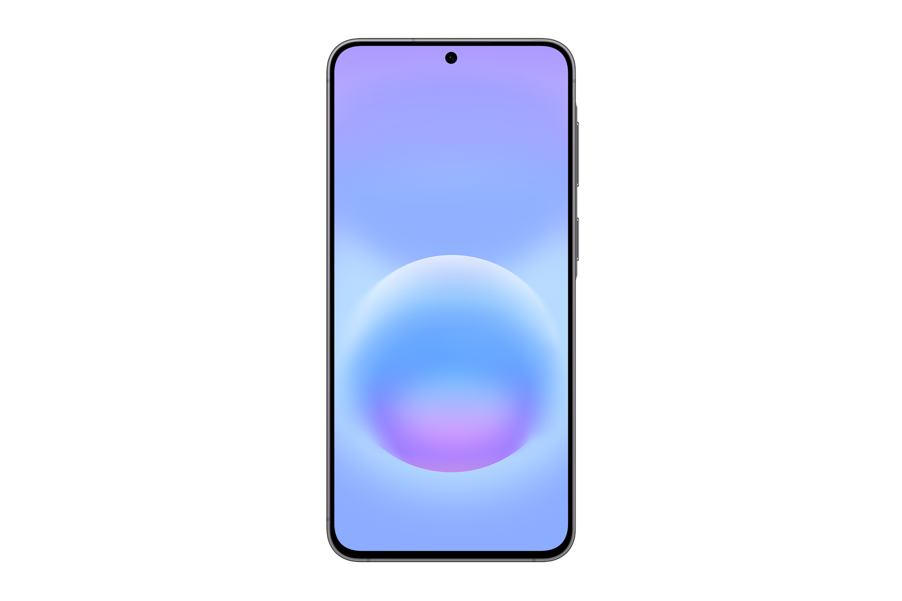 Ein Smartphone mit einem violett-blauen Hintergrund und einem schwebenden Kreis.
