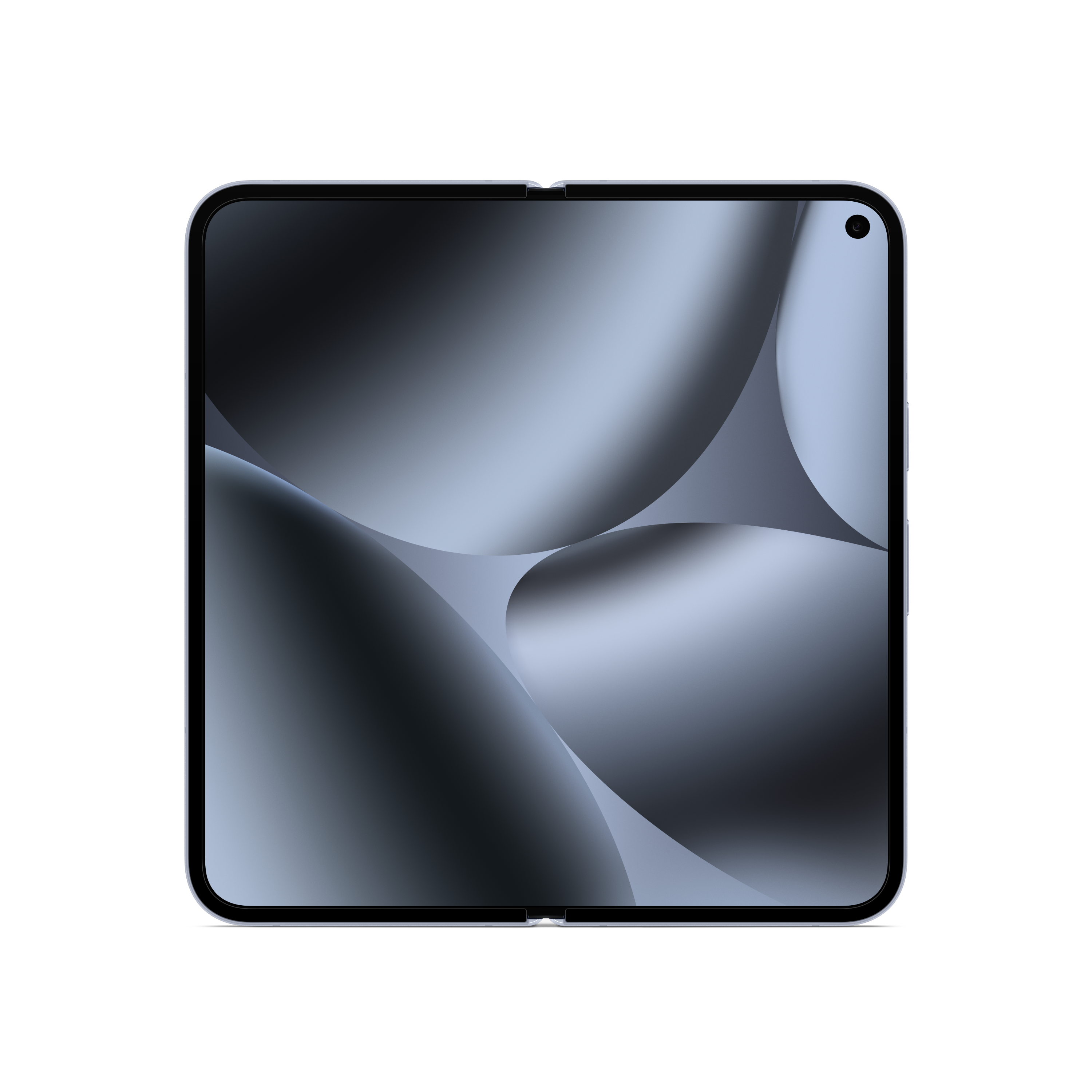 Ein faltbares Smartphone mit glattem Farbverlauf-Bildschirm. Das Gerät ist geschlossen, mit schwarzem Hintergrund.