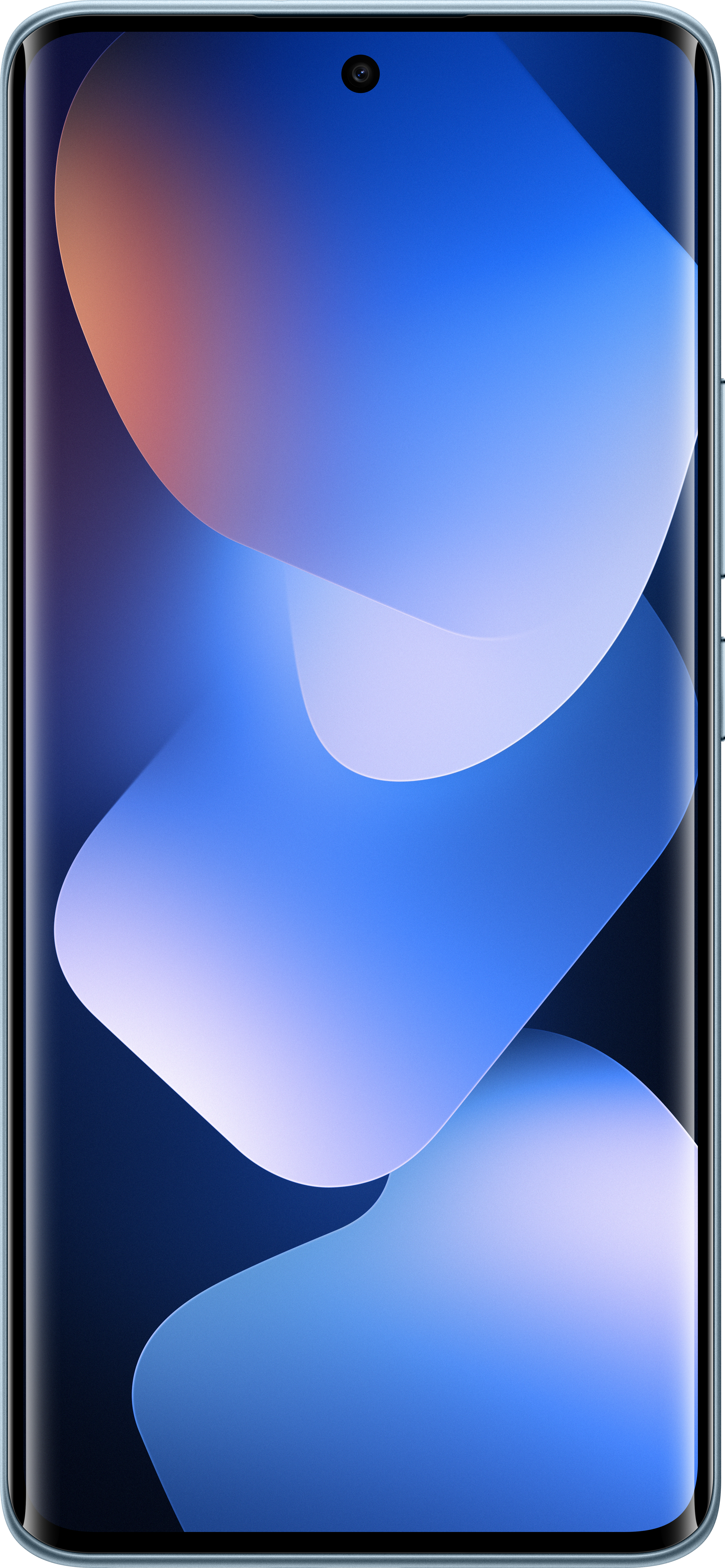 Smartphone-Bildschirm mit abstraktem blau-weißem Gradienten-Hintergrund und Kamera oben.