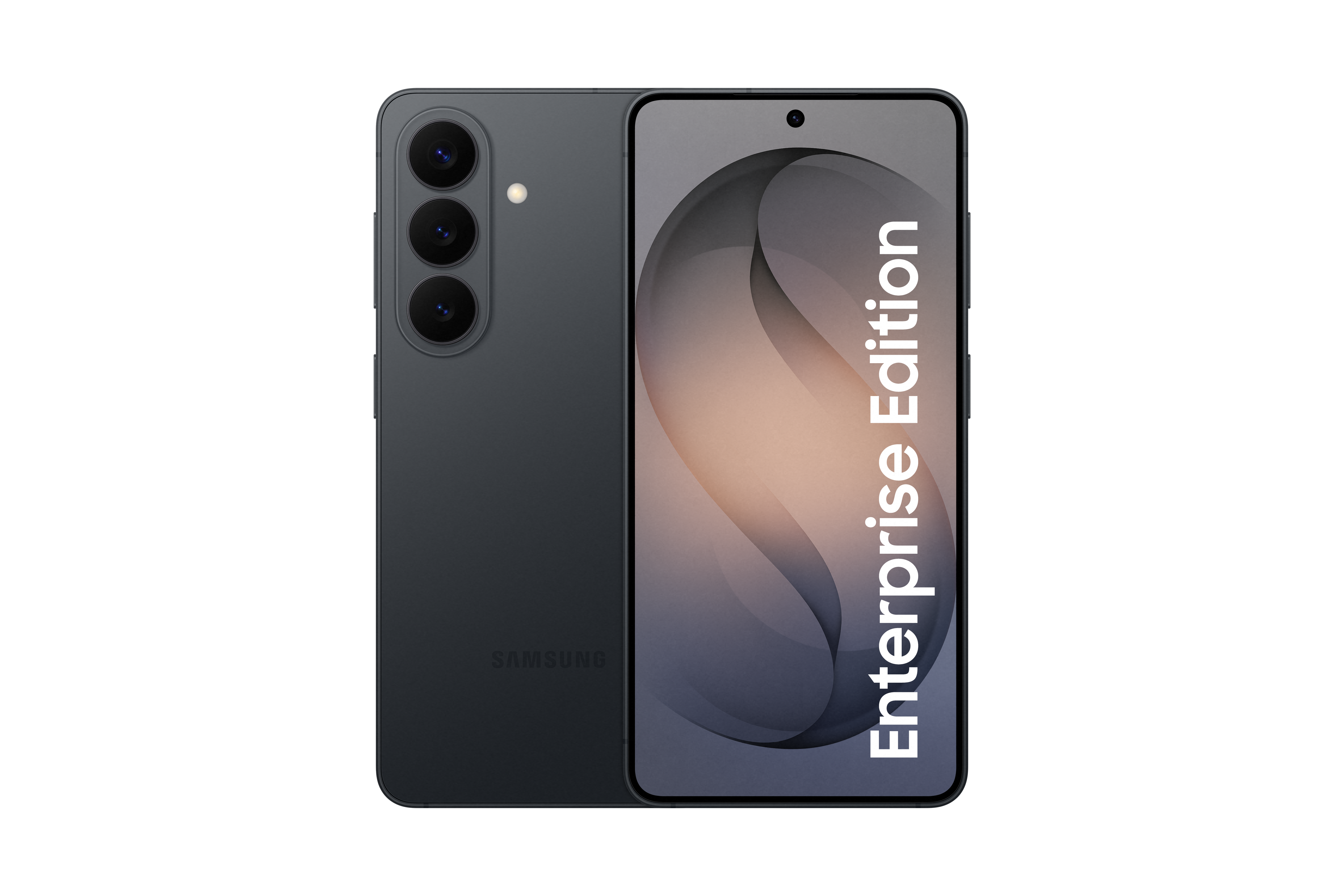 Graues Samsung Smartphone mit drei Kameras und einem Bildschirm mit
