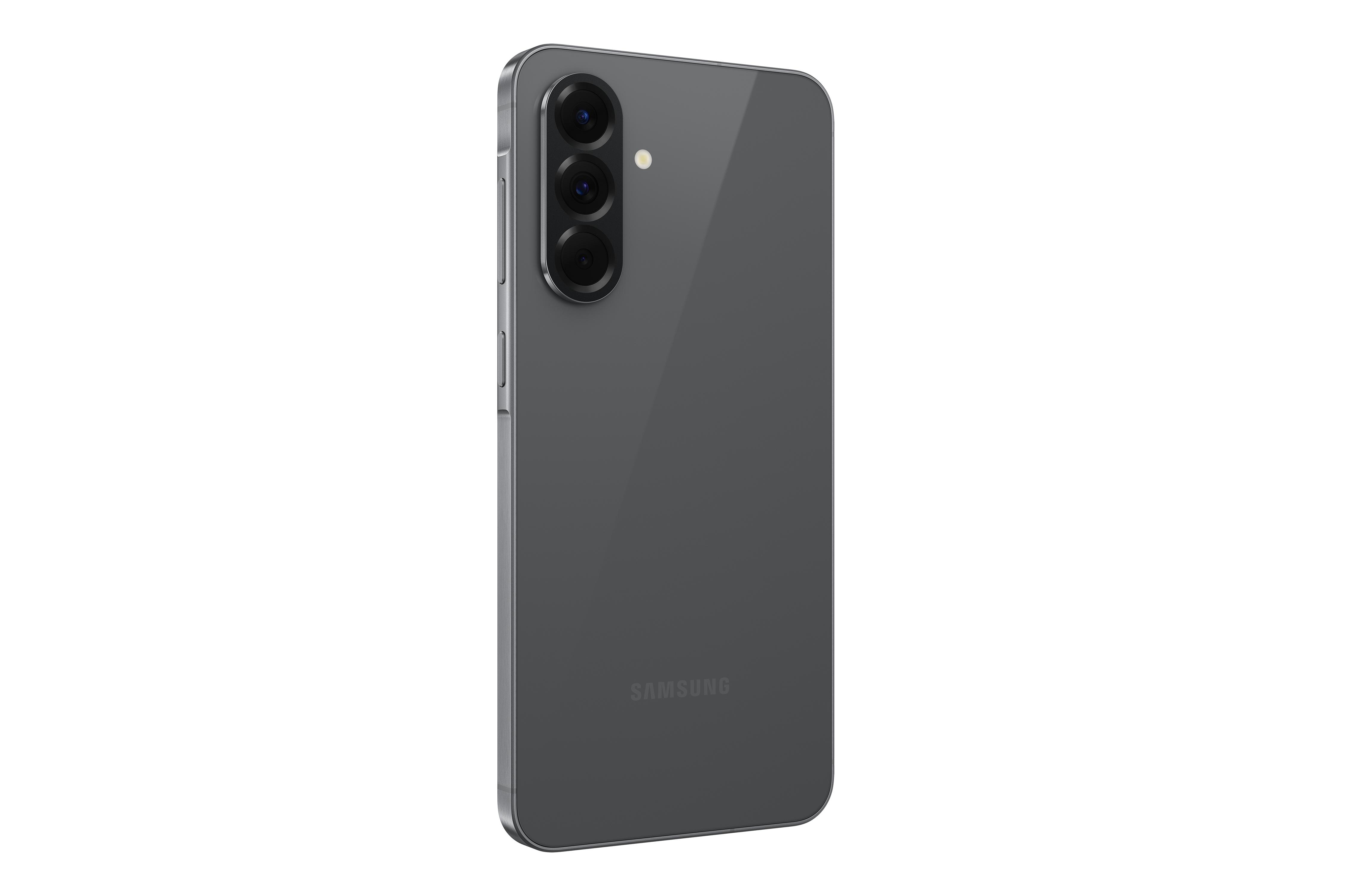 Ein graues Samsung-Telefon mit drei Kameralinsen.