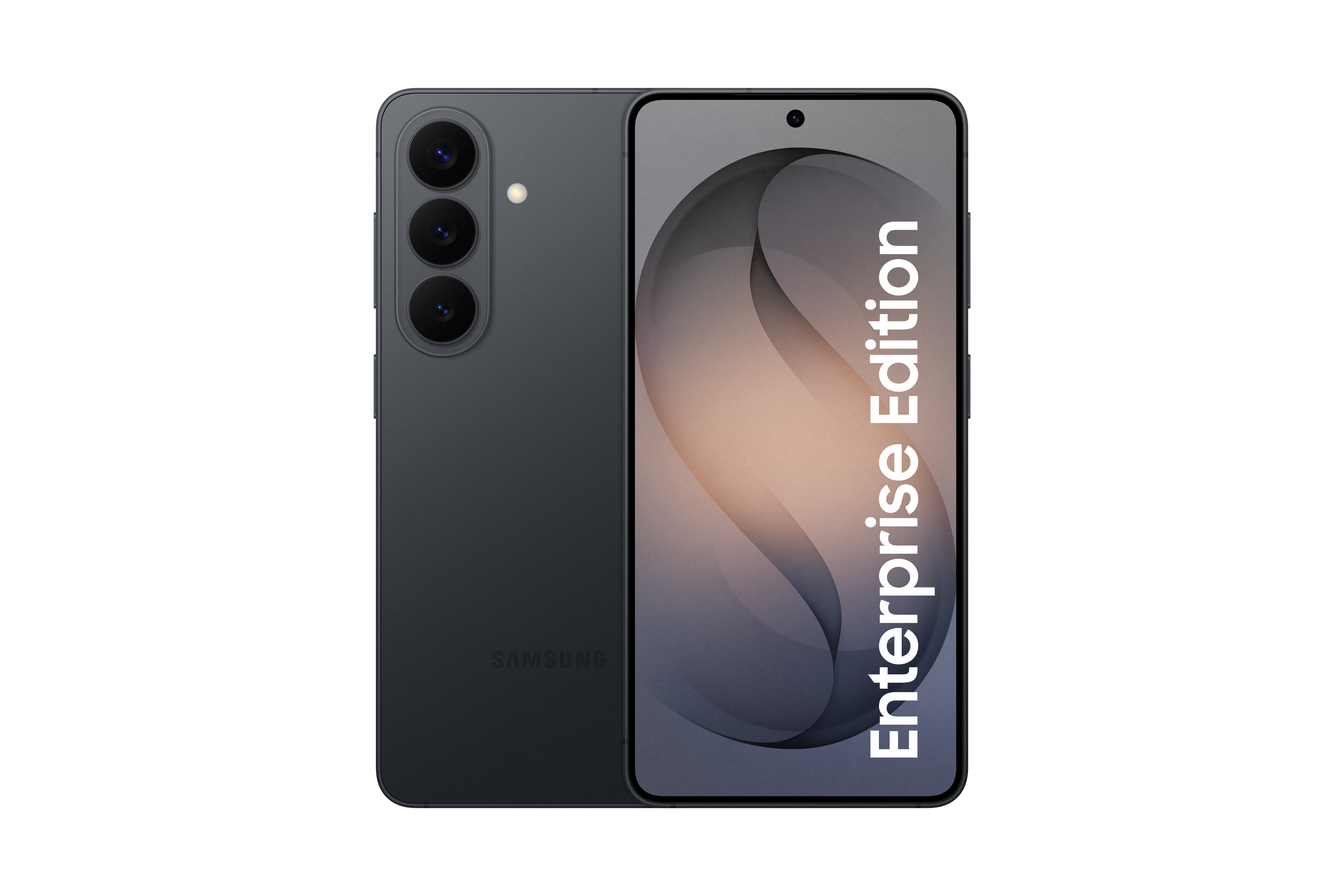 Graues Samsung Smartphone mit drei Kameras und einem Bildschirm mit