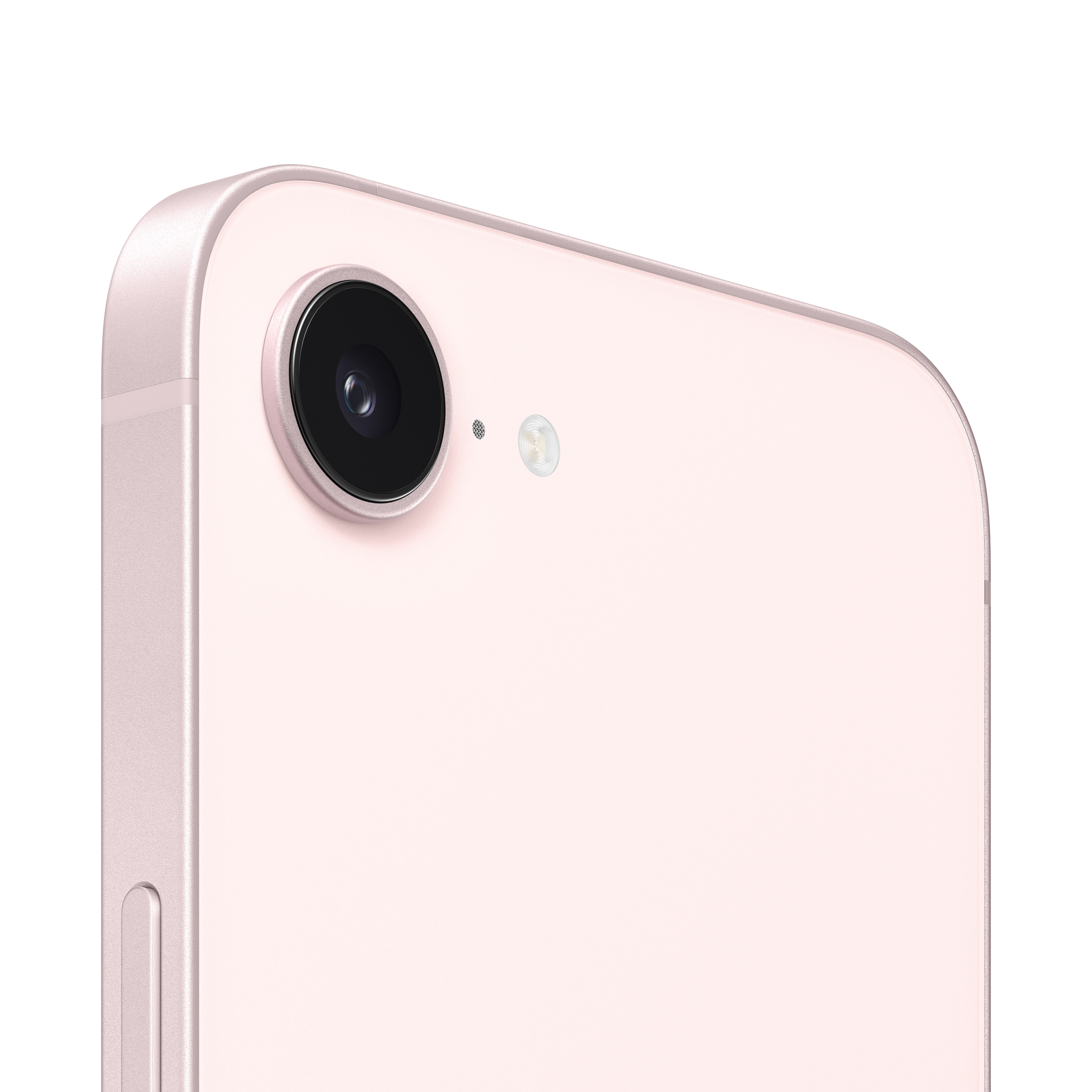 Nahaufnahme einer rosafarbenen Rückseite eines Smartphones mit Kameraobjektiv.