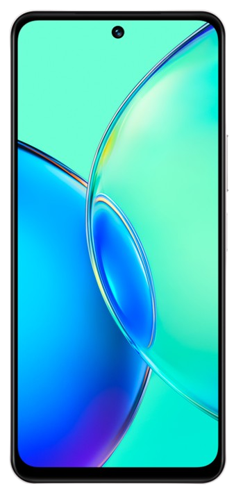 Ein Smartphone mit einem blauen und grünen abstrakten Bild auf dem Bildschirm.