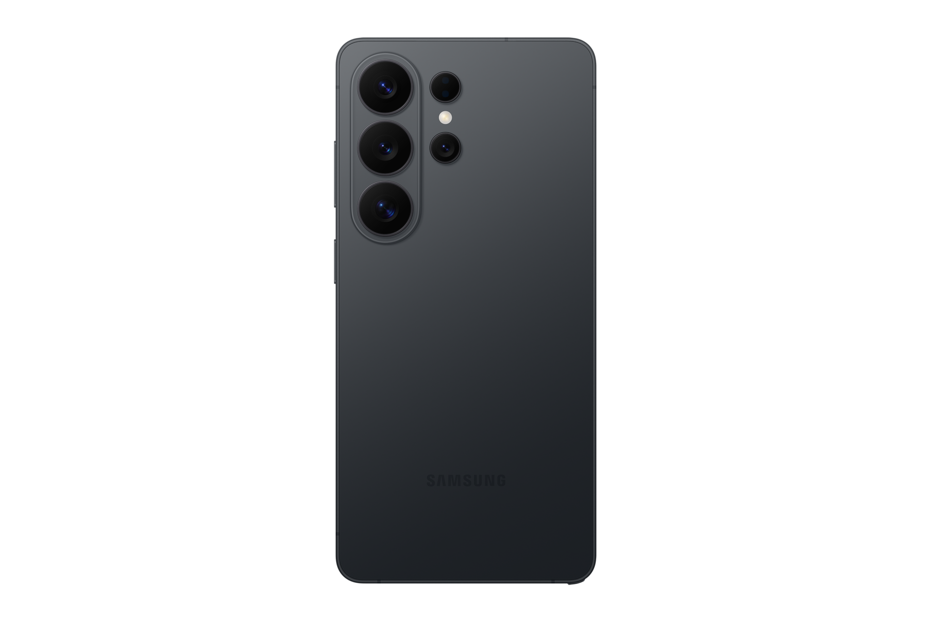 Rückseite eines dunklen Samsung Smartphones mit vier Kameralinsen.