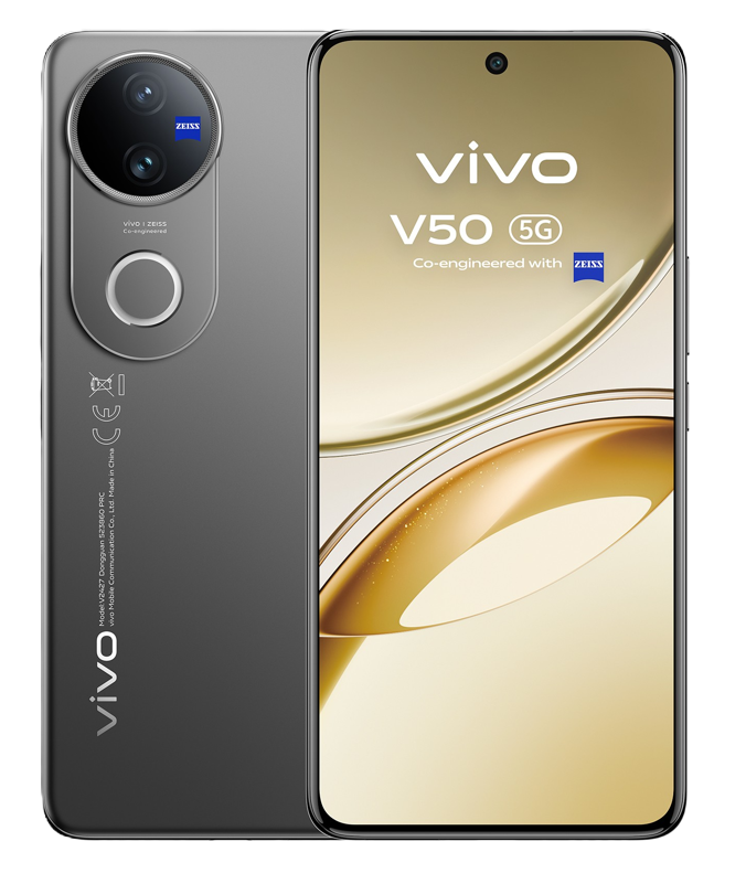 Schwarzes und graues Vivo-Telefon mit Dreifach-Kamera.