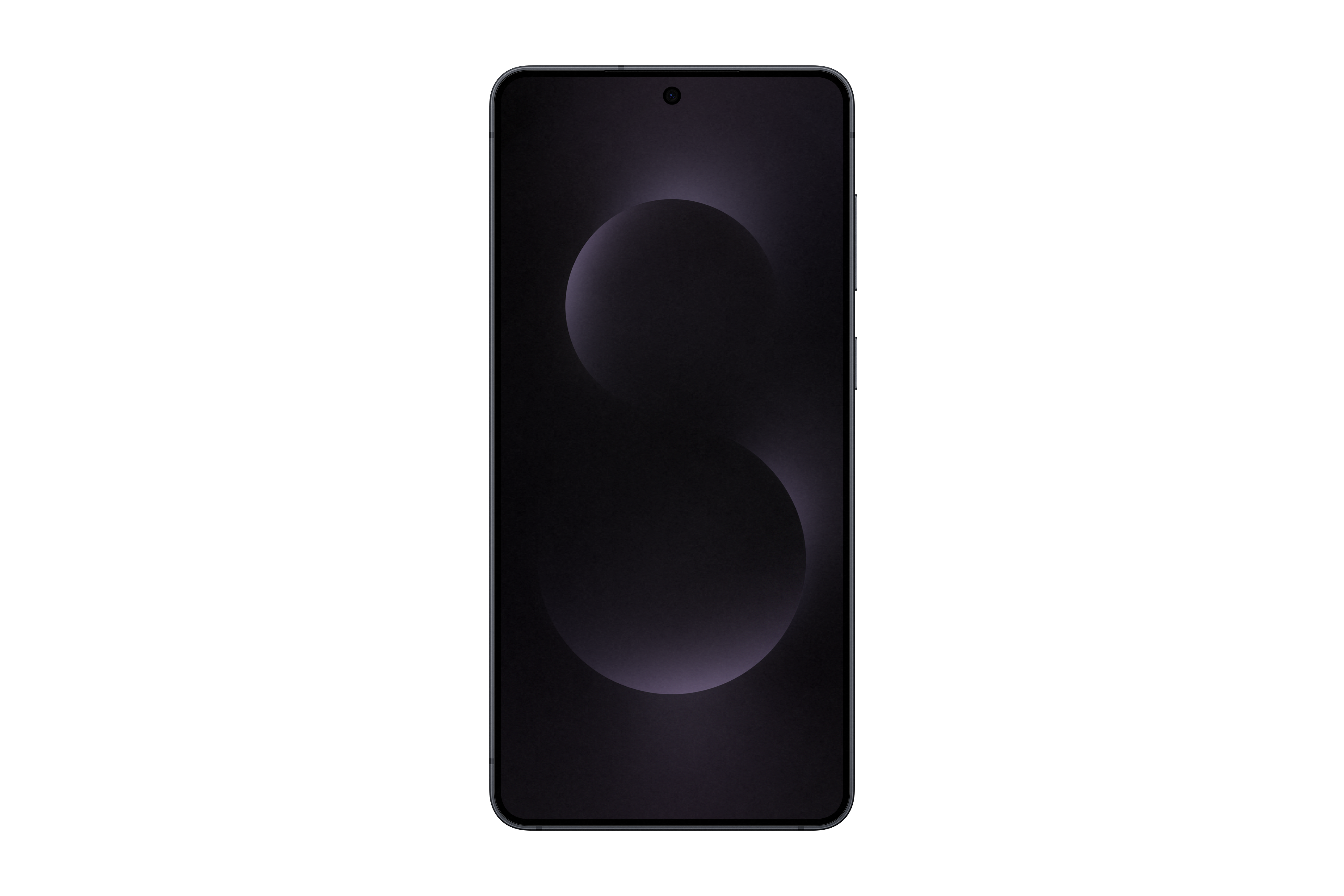 Smartphone mit dunklem Bildschirm, zeigt ein Design, schwarzer Hintergrund.