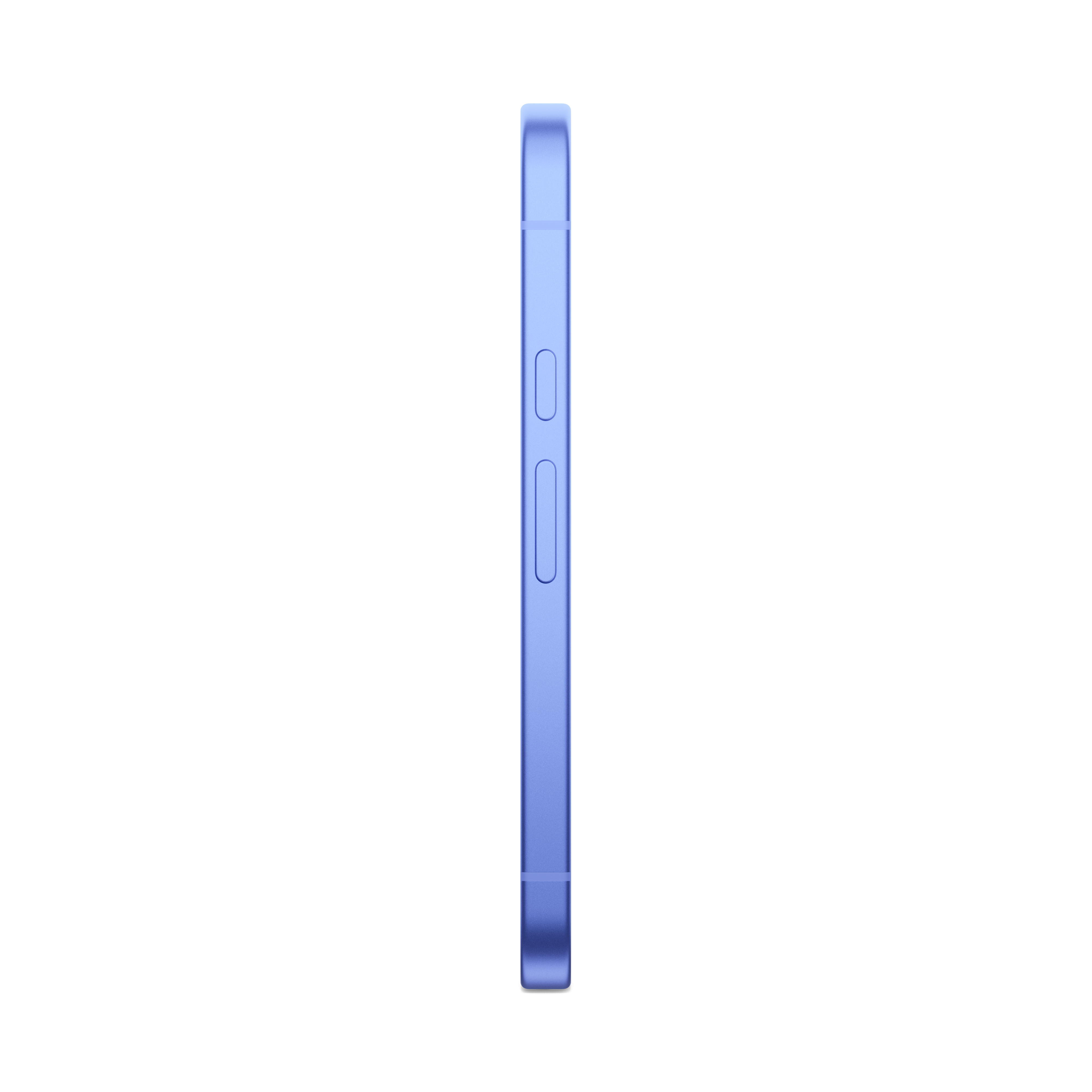 Ein blaues Smartphone mit seitlichen Tasten, isoliert auf weißem Hintergrund.