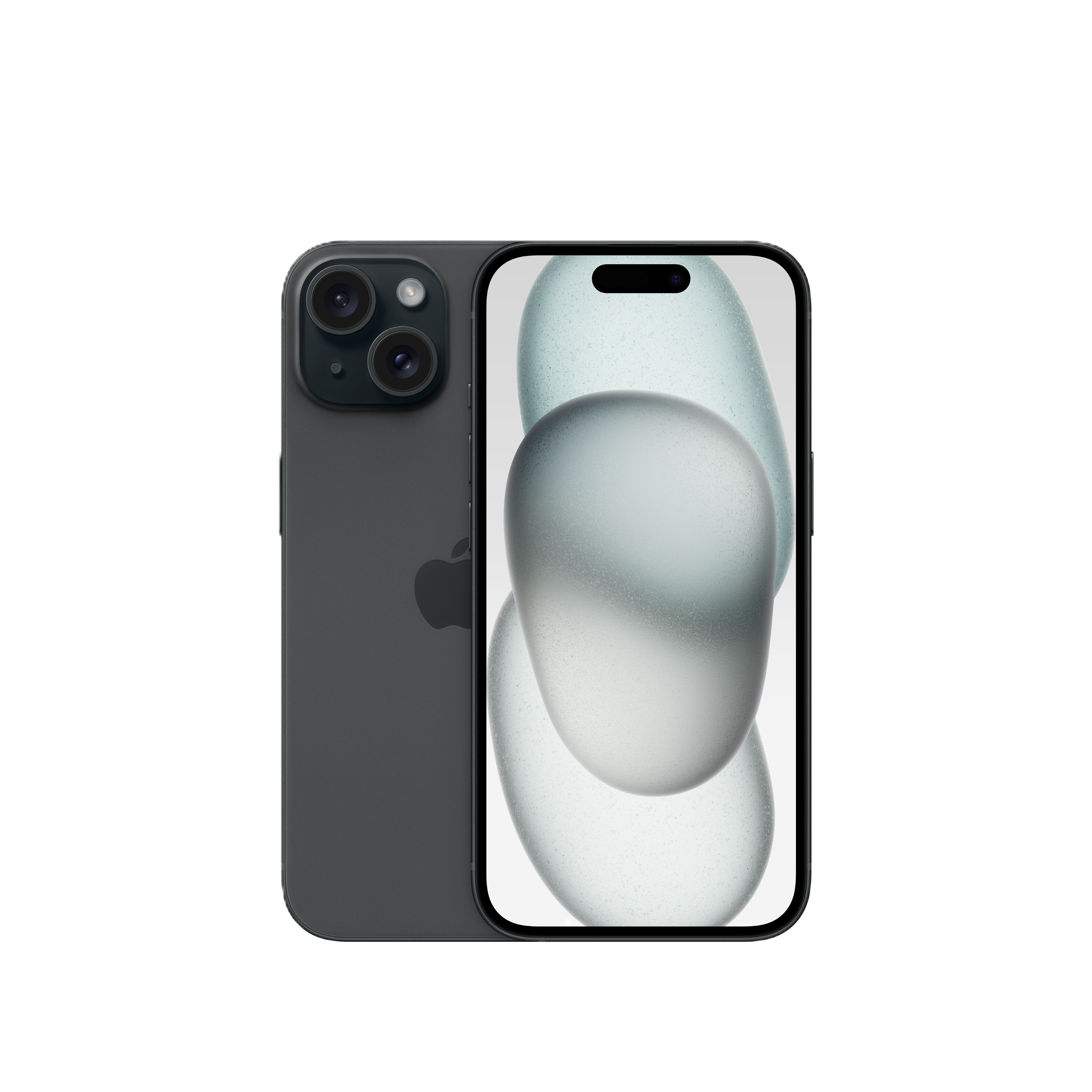 Ein dunkelgraues iPhone zeigt ein verschwommenes, abstraktes Design auf dem Bildschirm. Das Telefon hat drei Rückkameras.