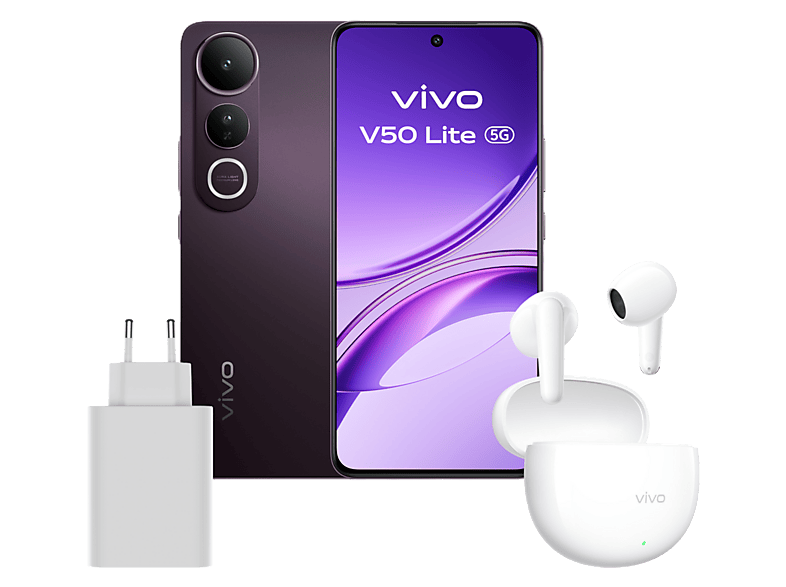 VIVO V50 Lite 5G inkl. Vivo Buds Air3 & 90 Watt FlashCharger, 256 GB, Schwarz, Dual SIM