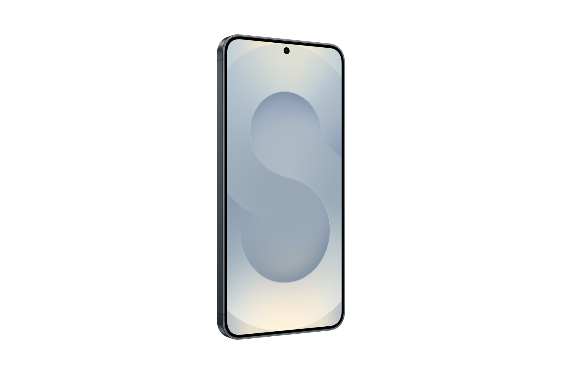Ein modernes Smartphone mit einem grauen Hintergrund mit einem stilisierten S-förmigen Muster.