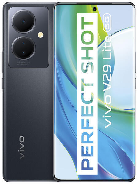 Ein schwarzes Smartphone mit zwei Rückkameras und einem Bildschirm mit weißer und grüner Grafik.