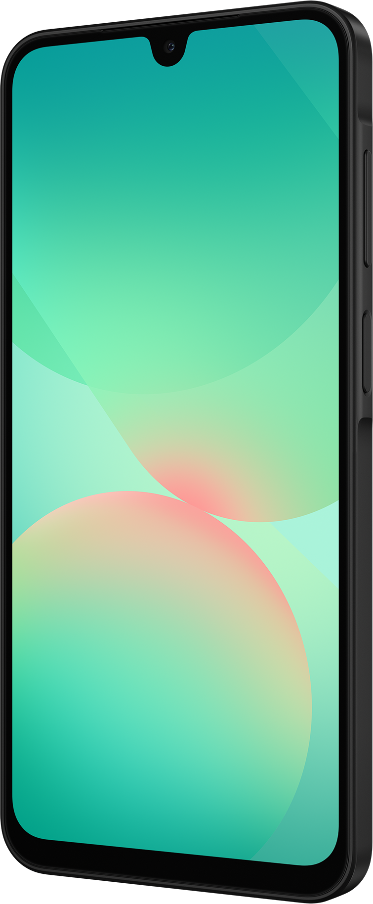 Smartphone, schwarze Ränder, mintgrüner Hintergrund. Kamera oben.