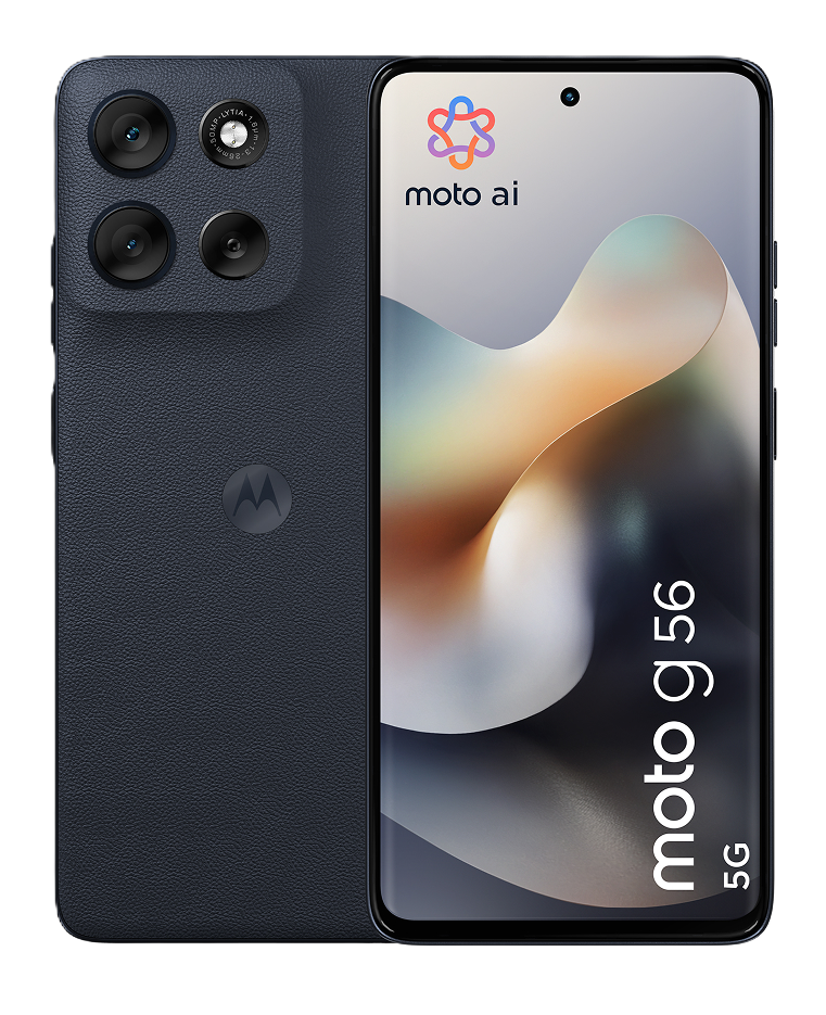 Moto G56 5G Smartphone. Rückseite mit Kameras und Frontbildschirm.