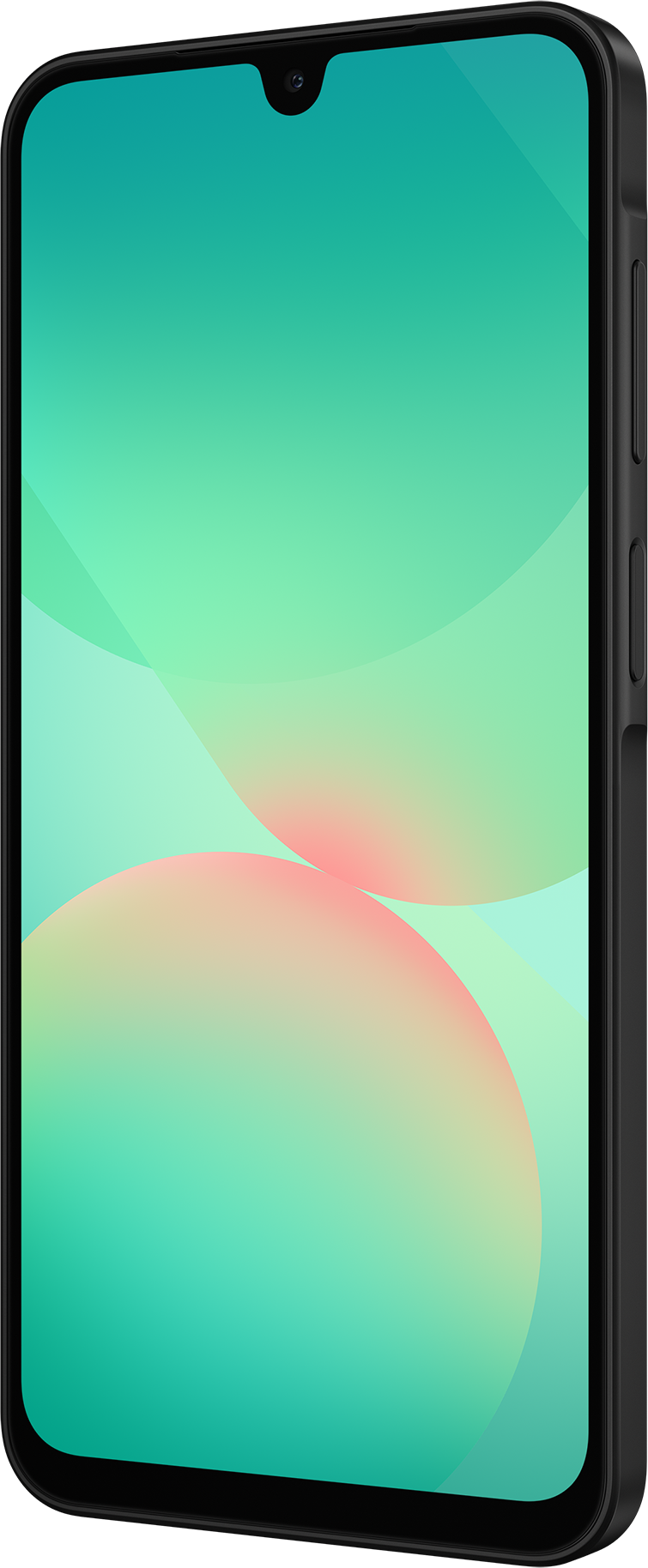 Smartphone, schwarze Ränder, mintgrüner Hintergrund. Kamera oben.