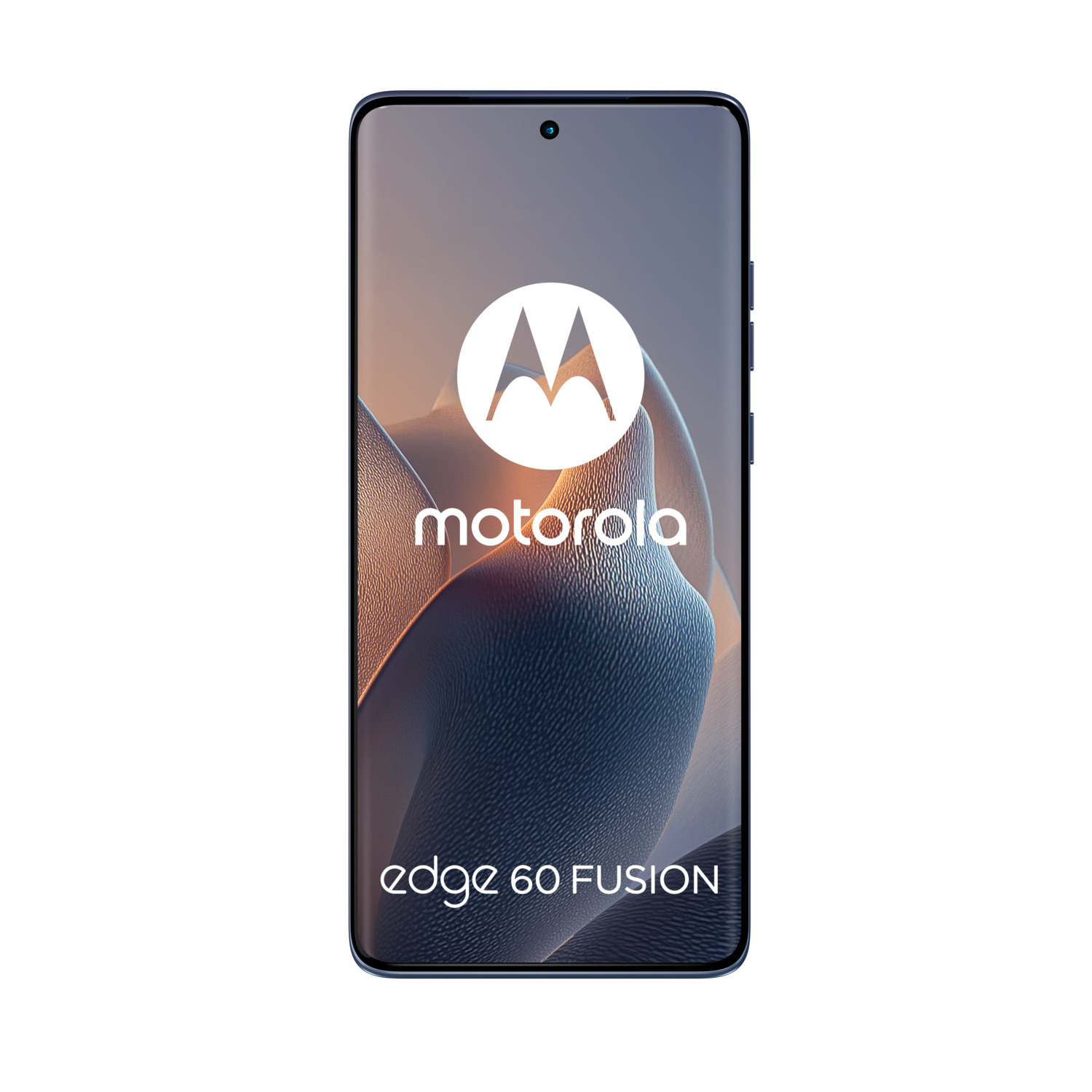Motorola Edge 60 Fusion-Telefon; weißer Hintergrund, Telefon zentriert, mit Logo und Text.