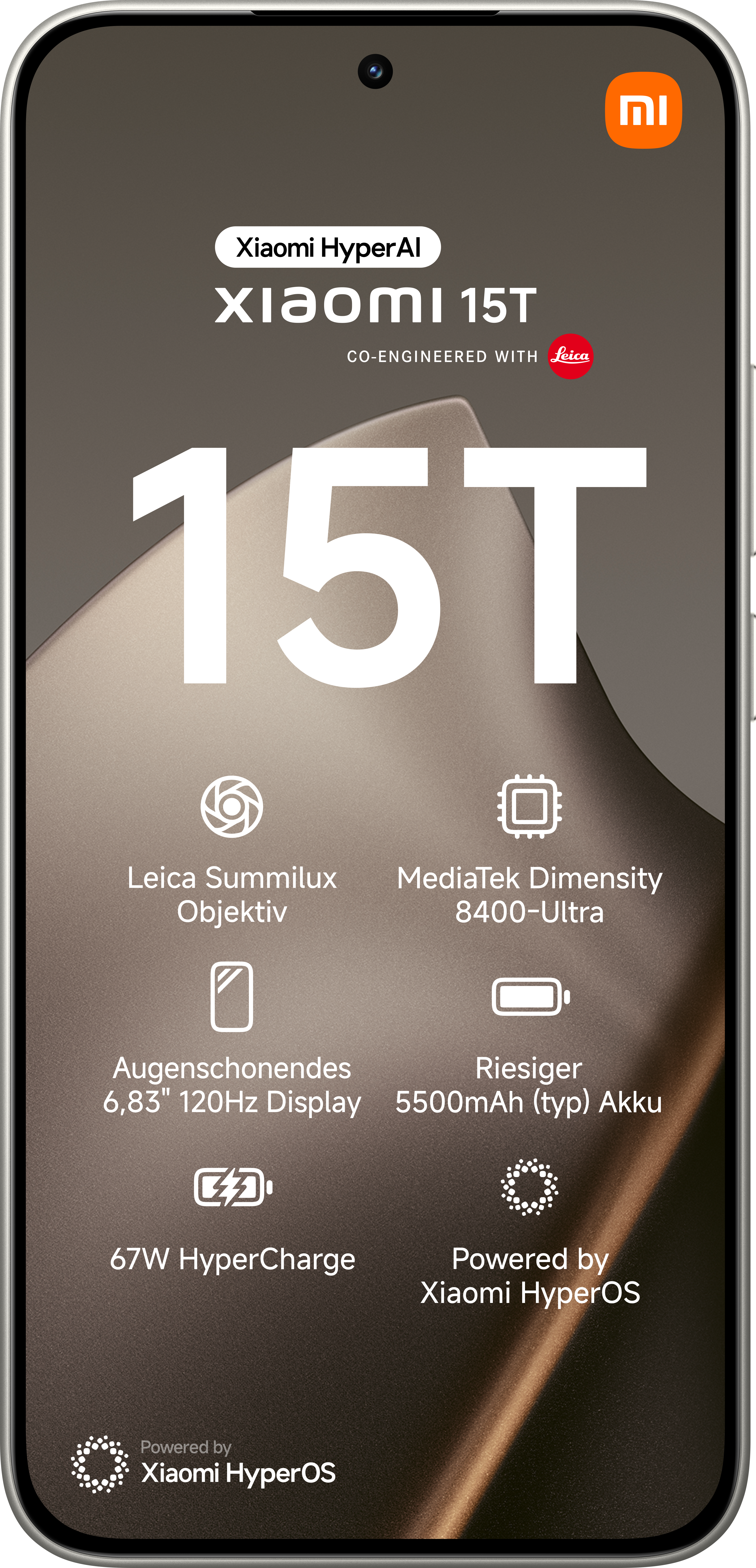 Xiaomi 15T: Leica-Optik, 120Hz-Display, 5500mAh-Akku, 67W HyperCharge. Angetrieben von Xiaomi HyperOS.