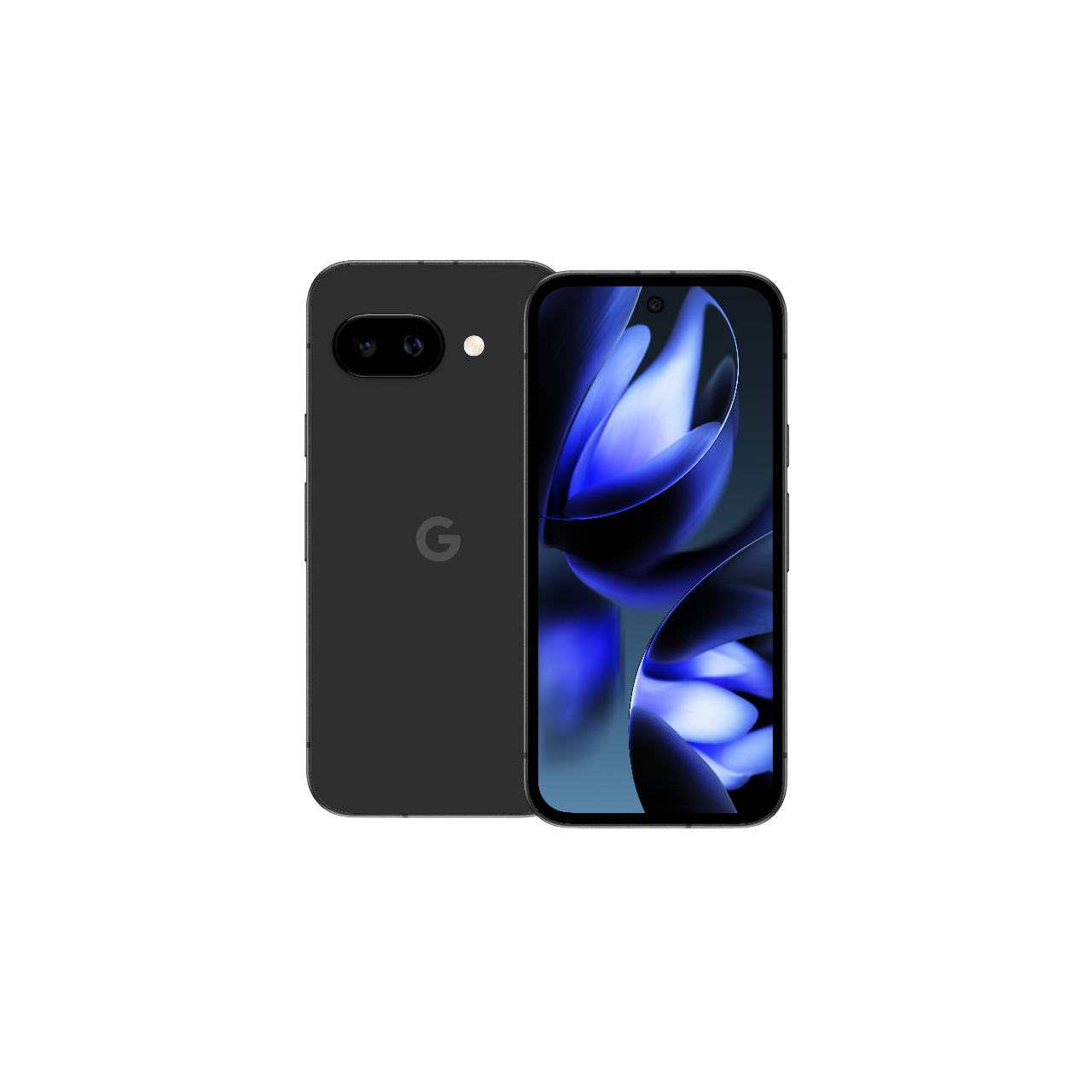 Ein schwarzes Telefon, das auf einem anderen liegt. Die Rückseite hat ein Google-Logo.