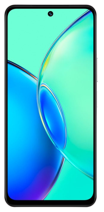 Ein Smartphone mit einem blauen und grünen abstrakten Bild auf dem Bildschirm.