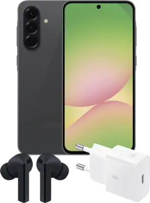 Ein dunkles Smartphone mit Kopfhörern und Ladegeräten.