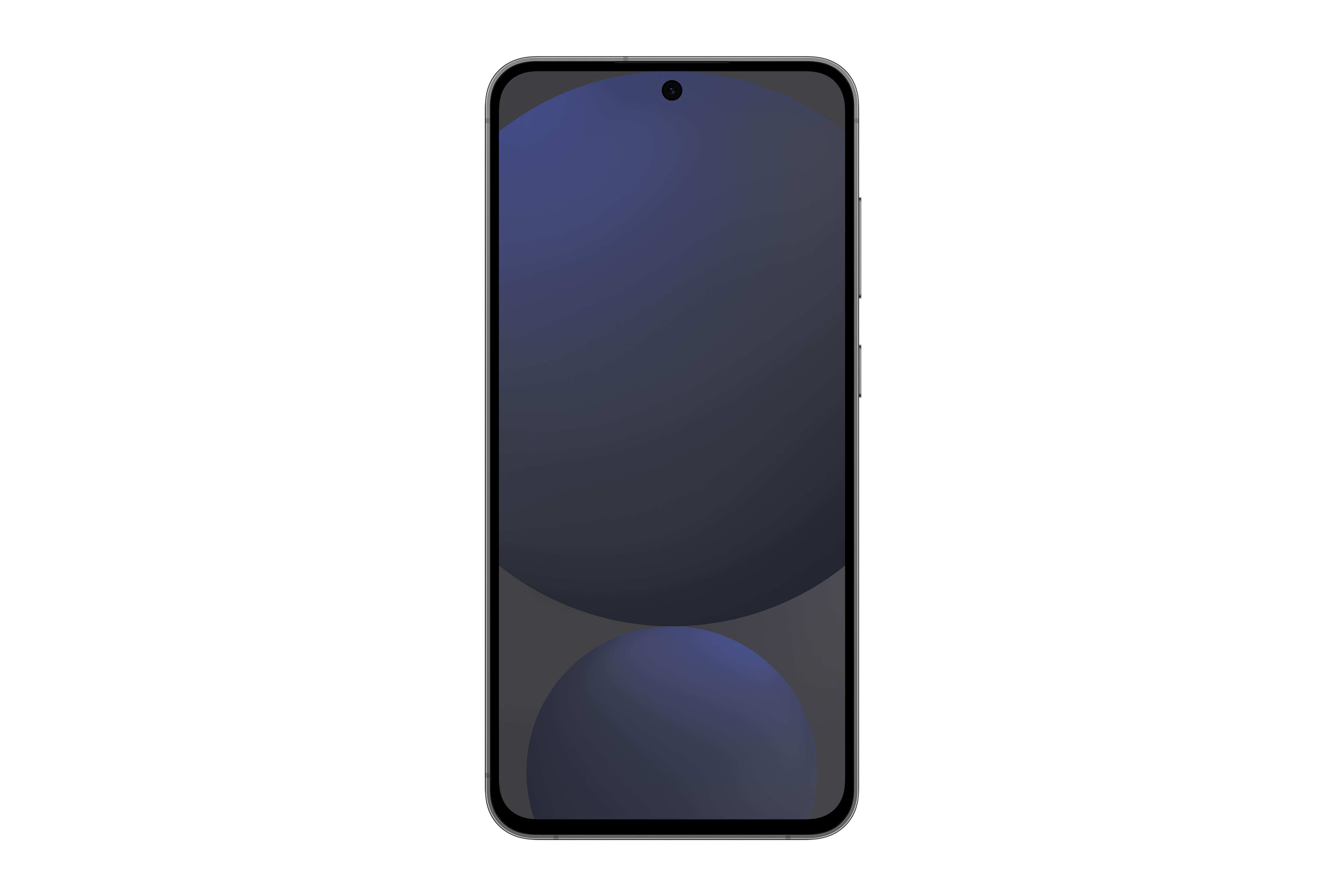 Ein Smartphone mit einem dunkelblauen Farbverlauf. Das Telefon ist in Frontansicht. Weißer Hintergrund.