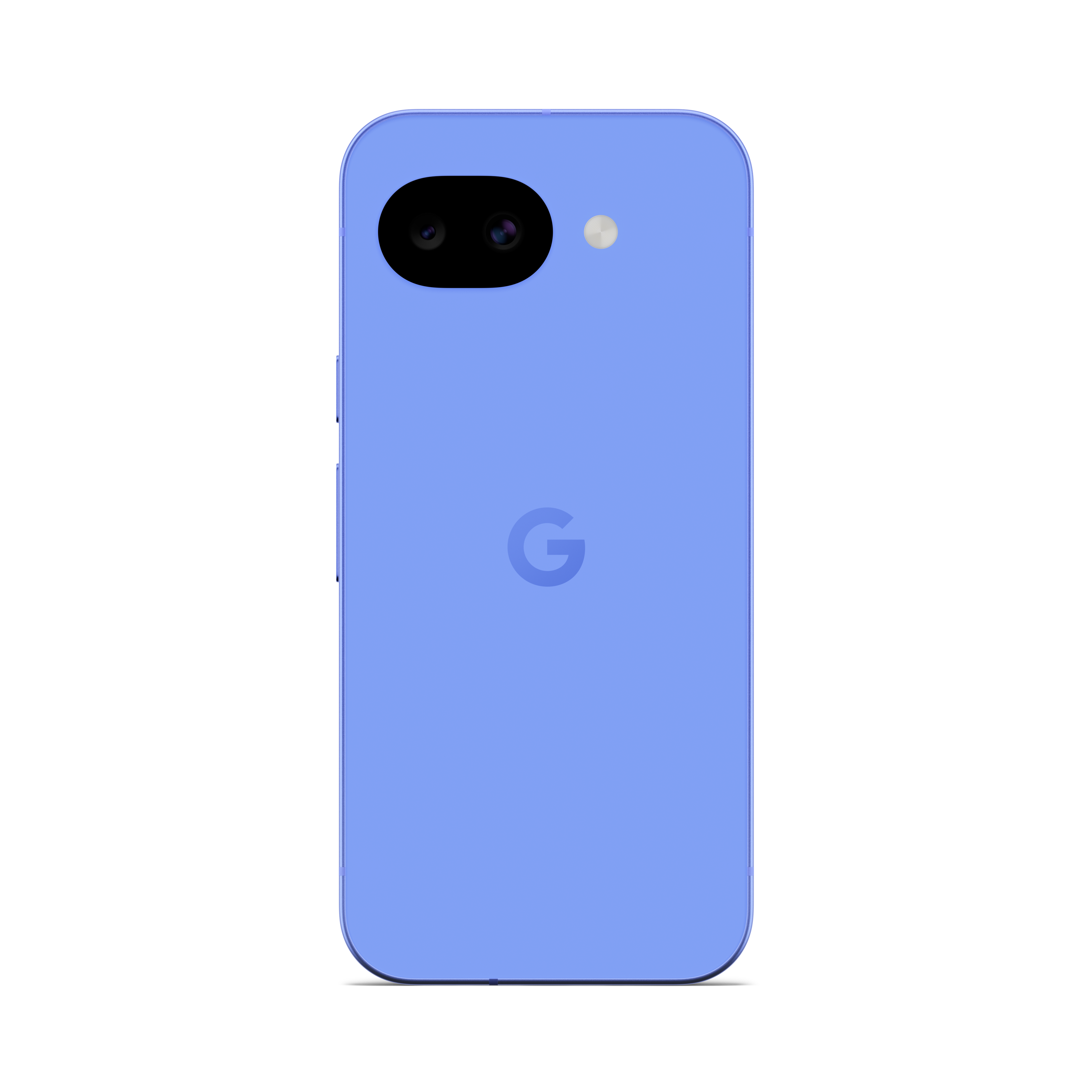 Ein hellblaues Google Pixel Smartphone von hinten mit zwei Kameras und Google-Logo.
