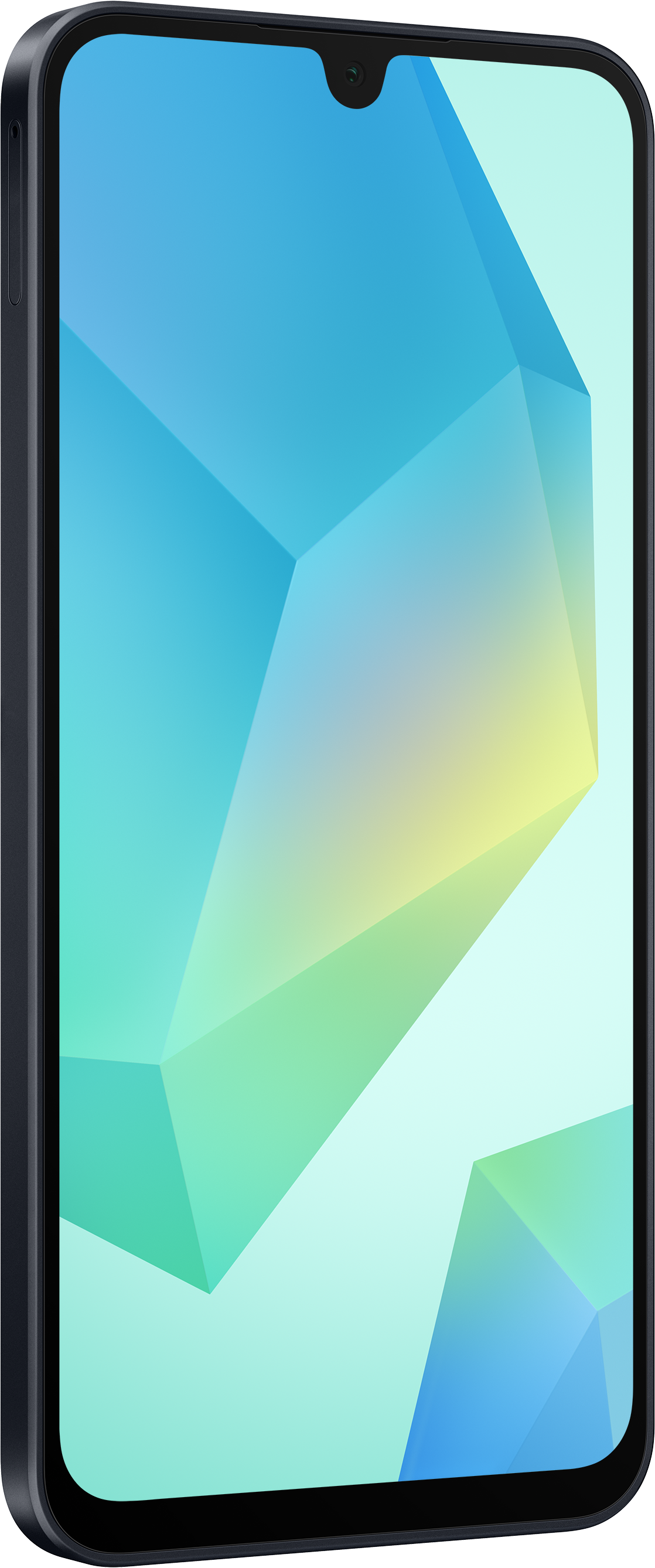 Ein Smartphone in einem dunkelblauen Gehäuse mit einem farbenfrohen geometrischen Muster auf dem Bildschirm.