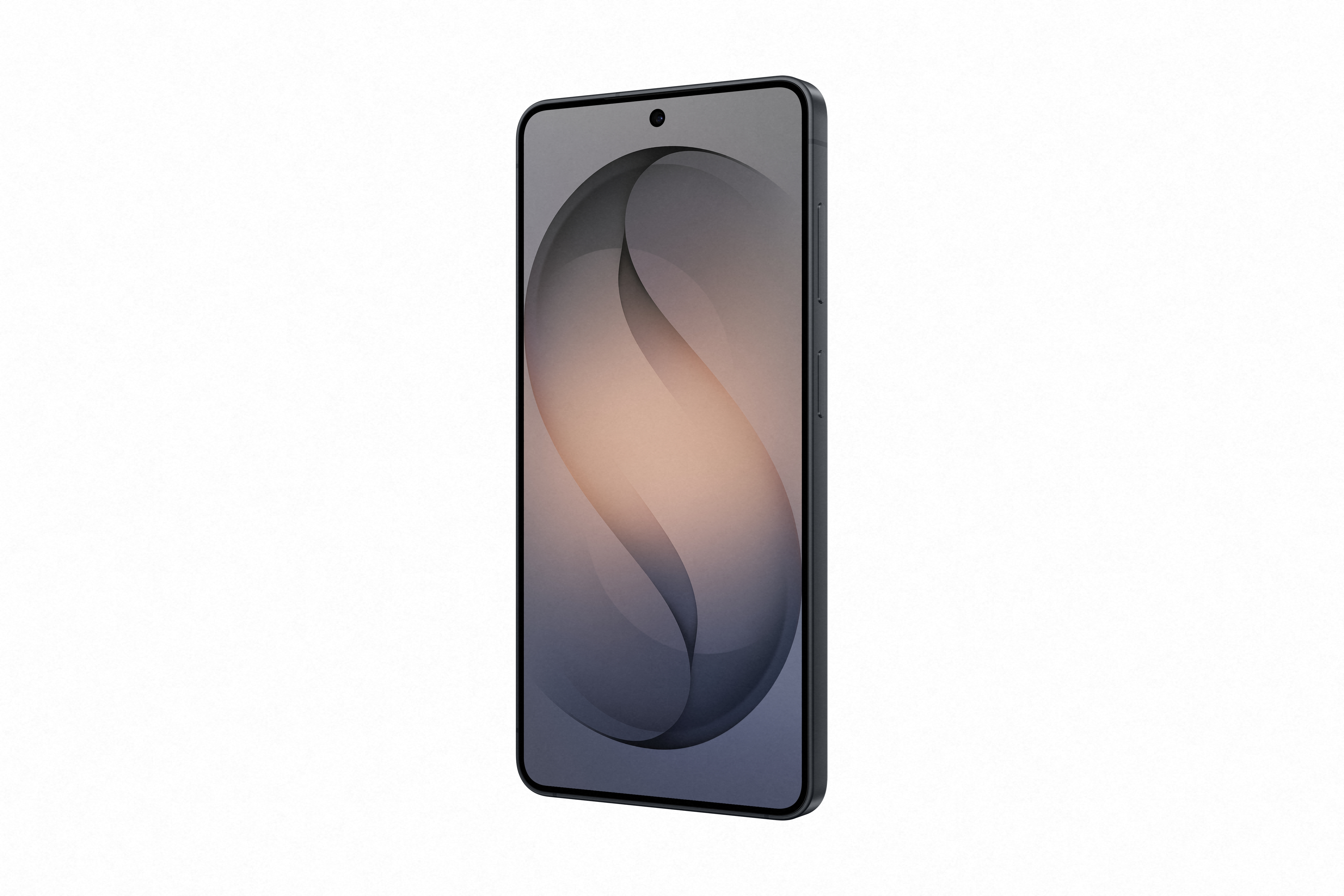 Ein dunkles Smartphone mit einem abstrakten Hintergrund auf dem Display.